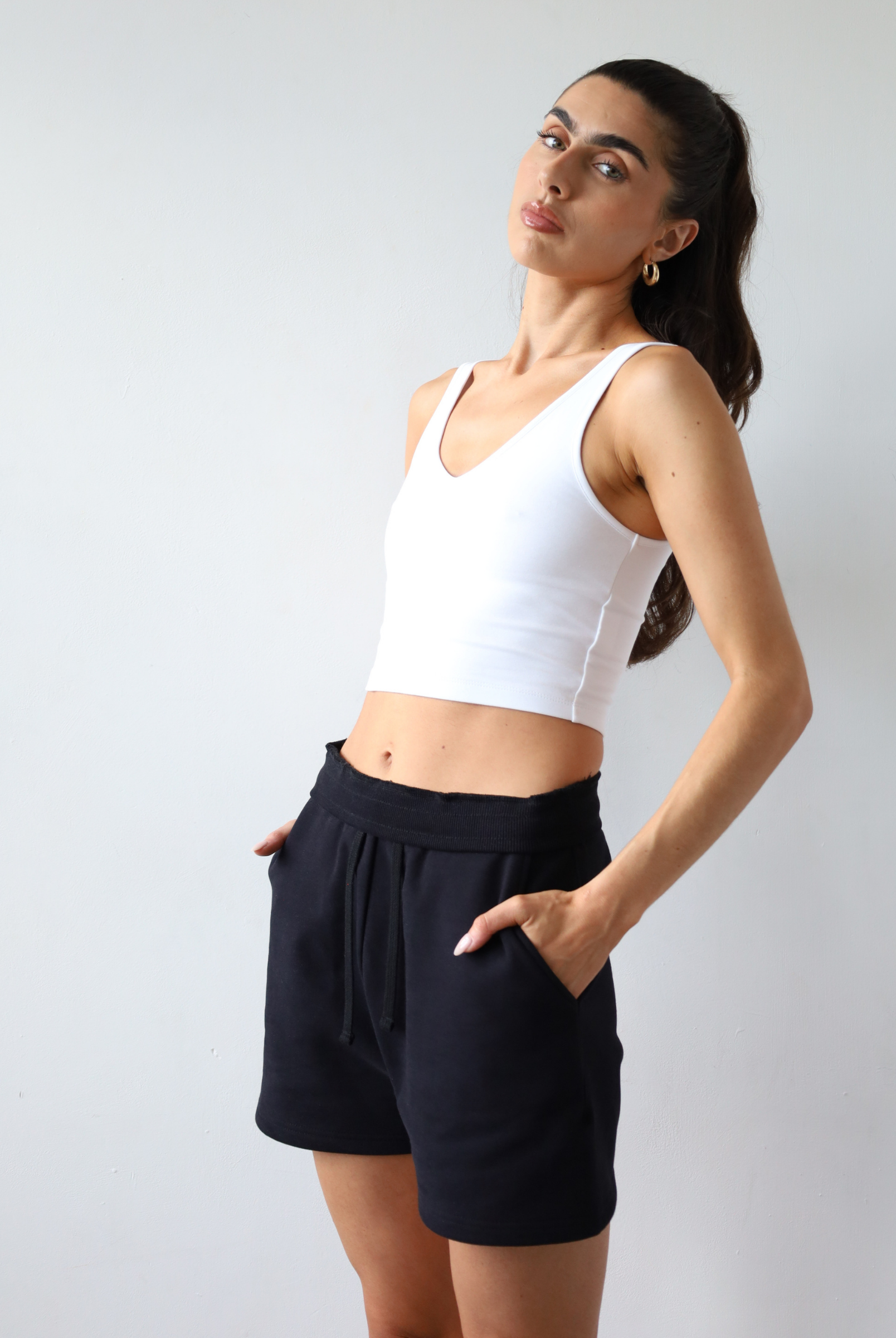 Organic Cotton Sweat Shorts, Black, Front