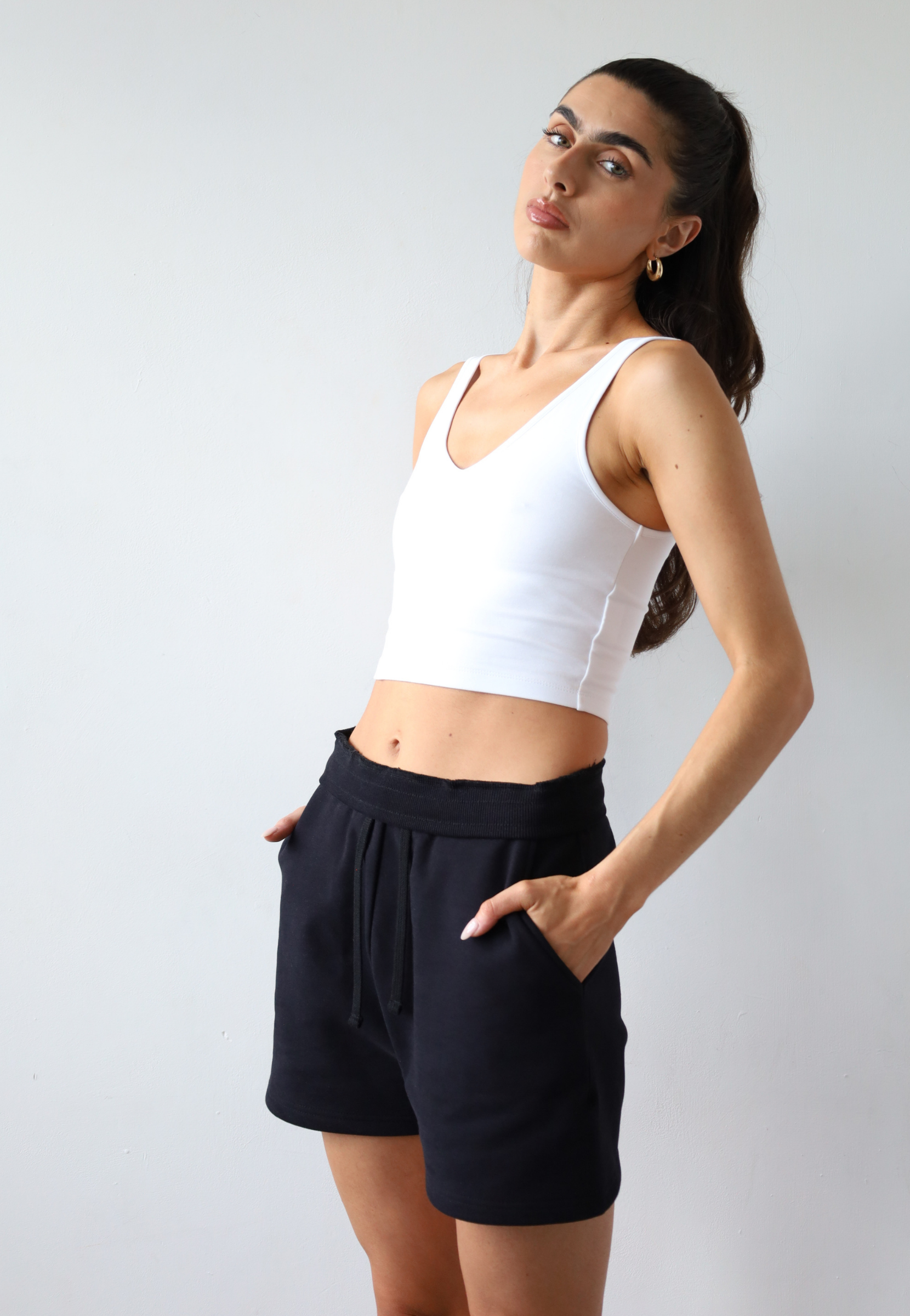 Organic Cotton Sweat Shorts, Black, Front