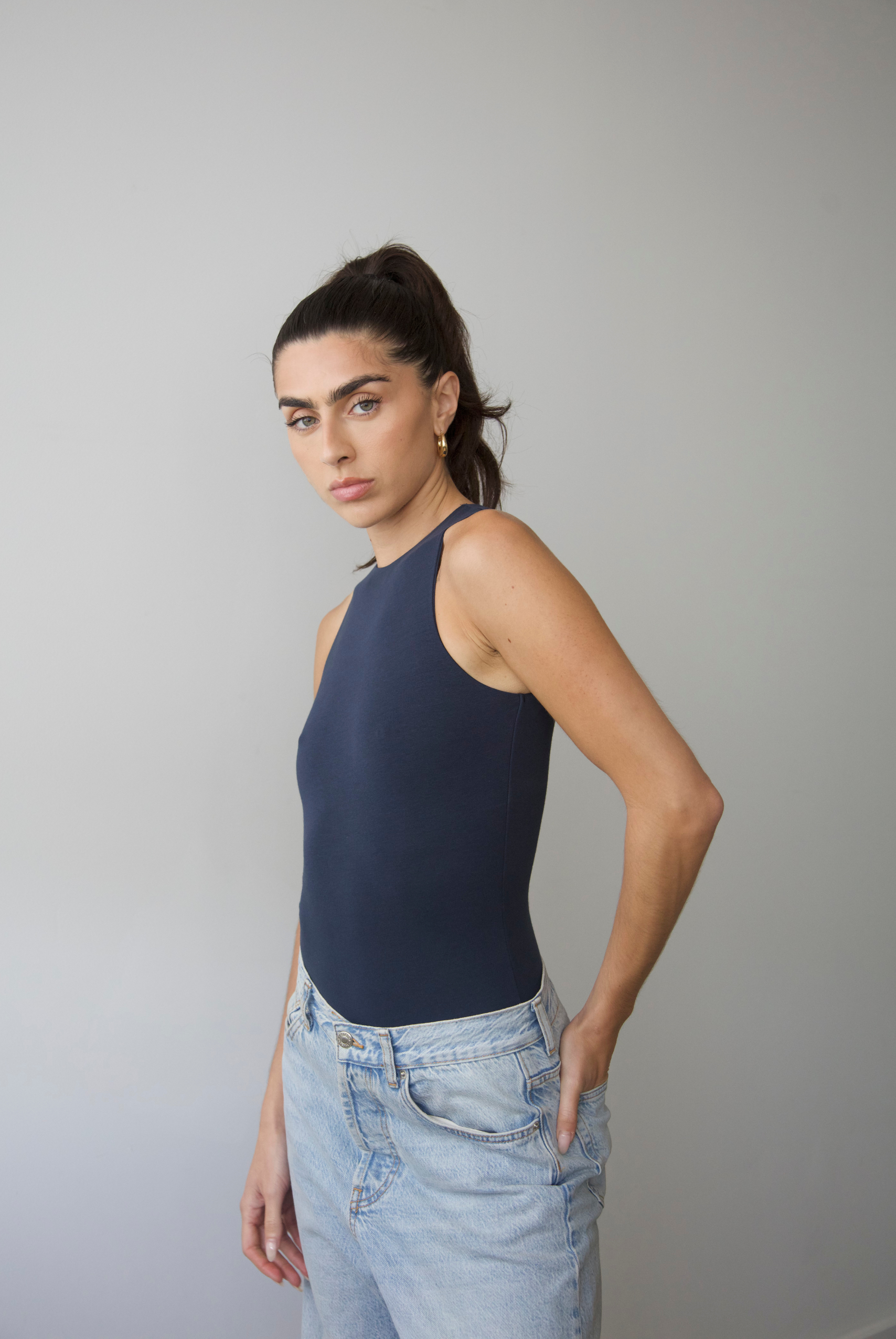 High Neck sleeveless bodysuit, Outer Space, Side