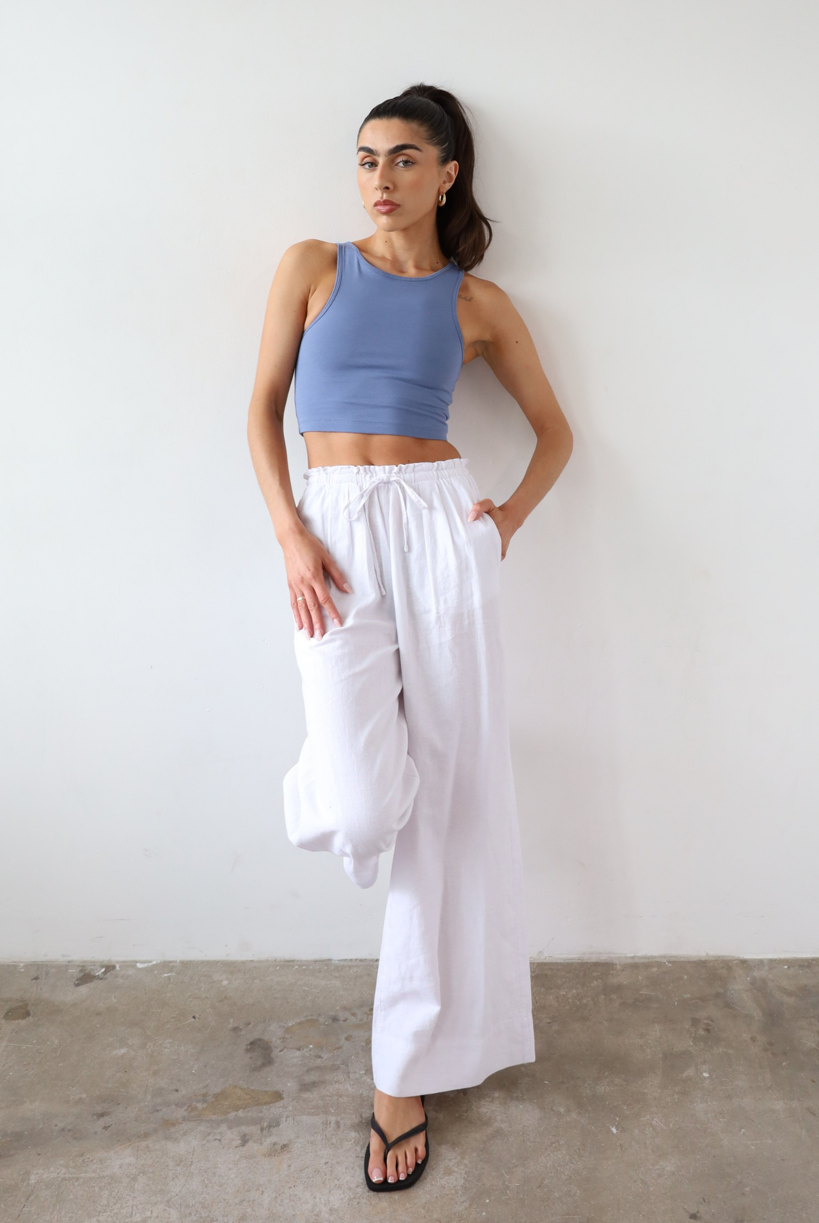 Organic cotton high neck cropped tank top, light blue, front