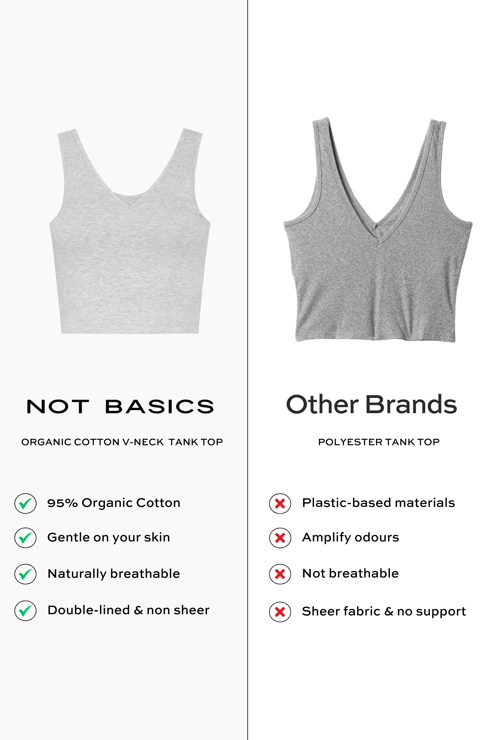 Side by Side V-neck Cropped Tank, Grey Marl