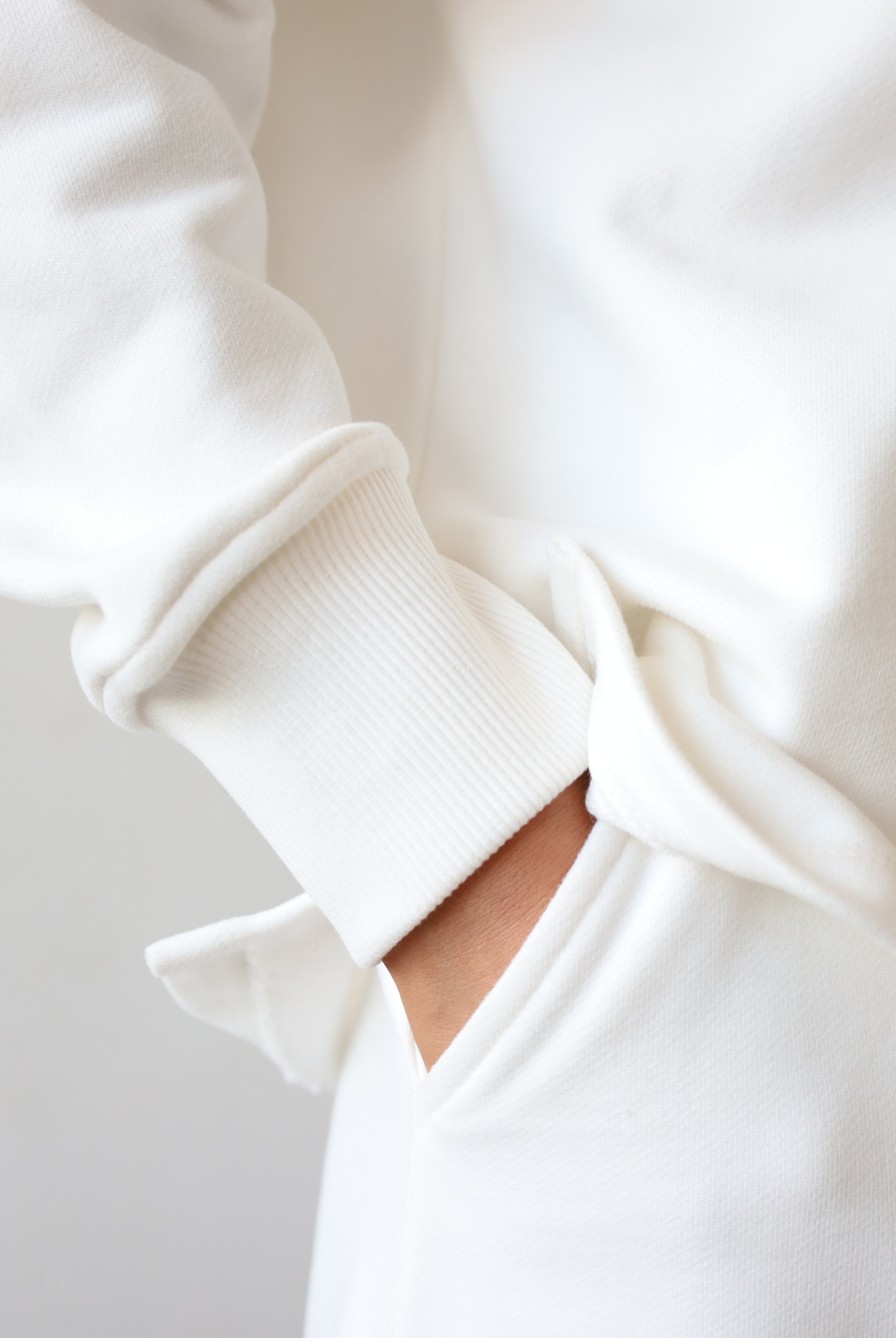 Organic Cotton Quarter Zip Sweatshirt, Off White, Cuff Detail