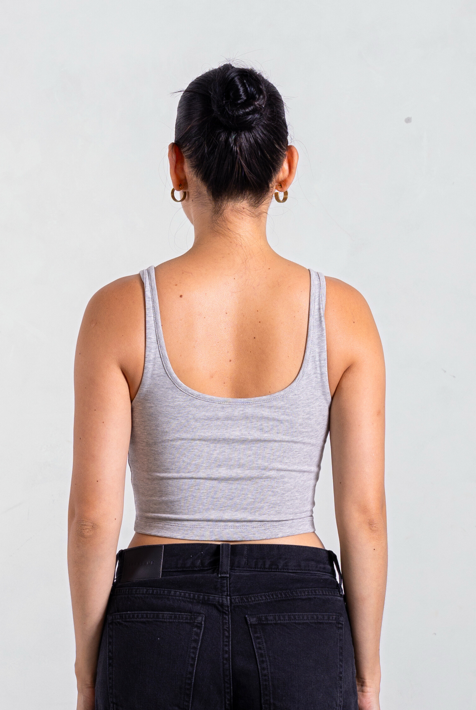 Back V-neck Cropped Tank, Grey Marl
