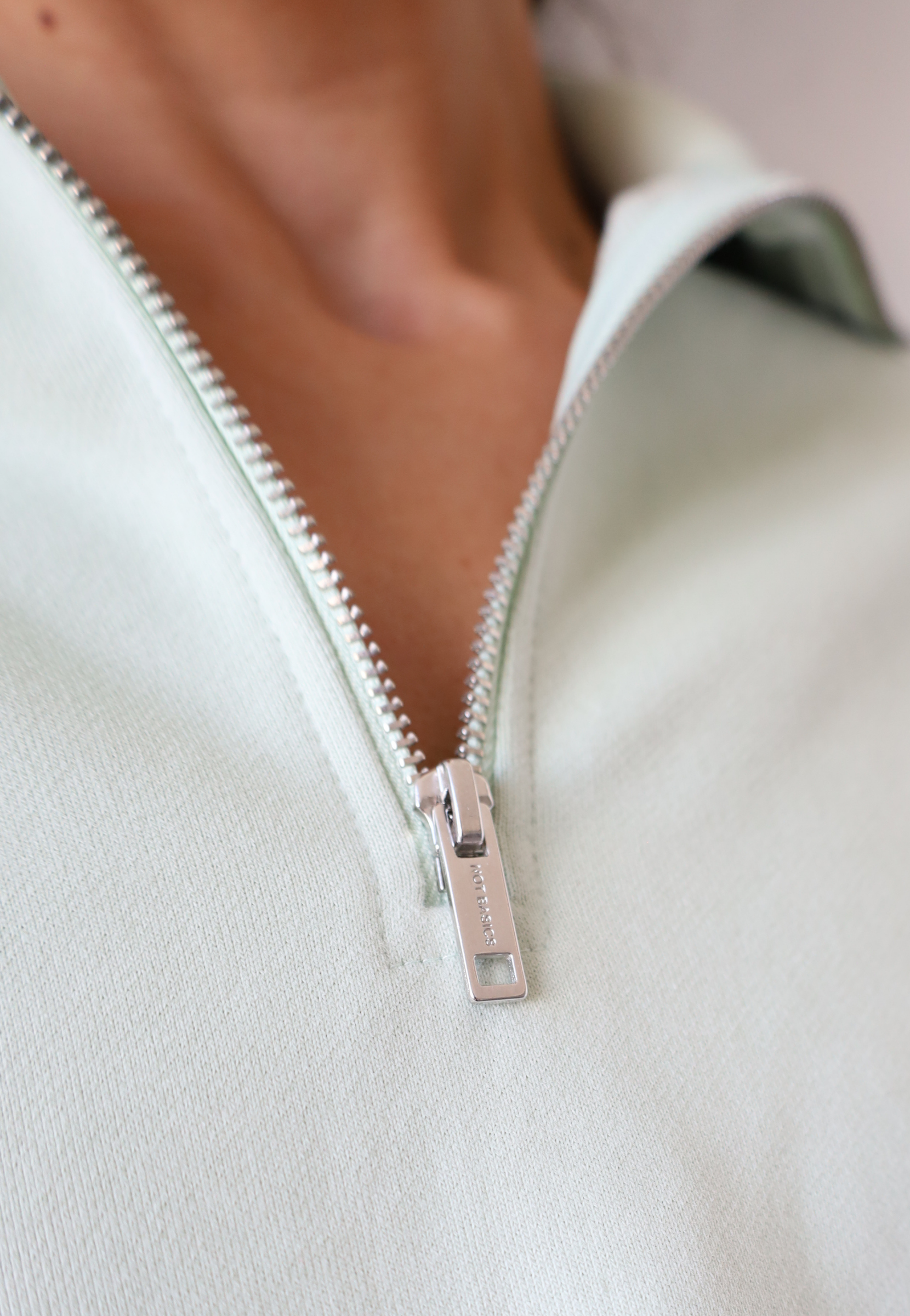 Organic Cotton Quarter Zip Sweatshirt, Light Green, Zip Detail
