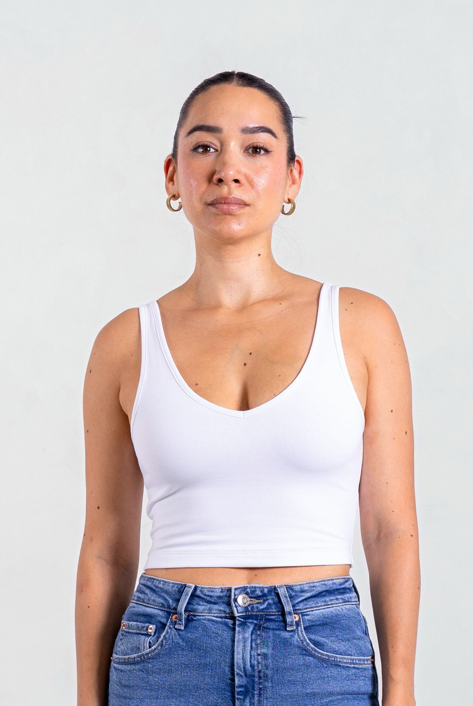 Front V-neck Crop Tank, White