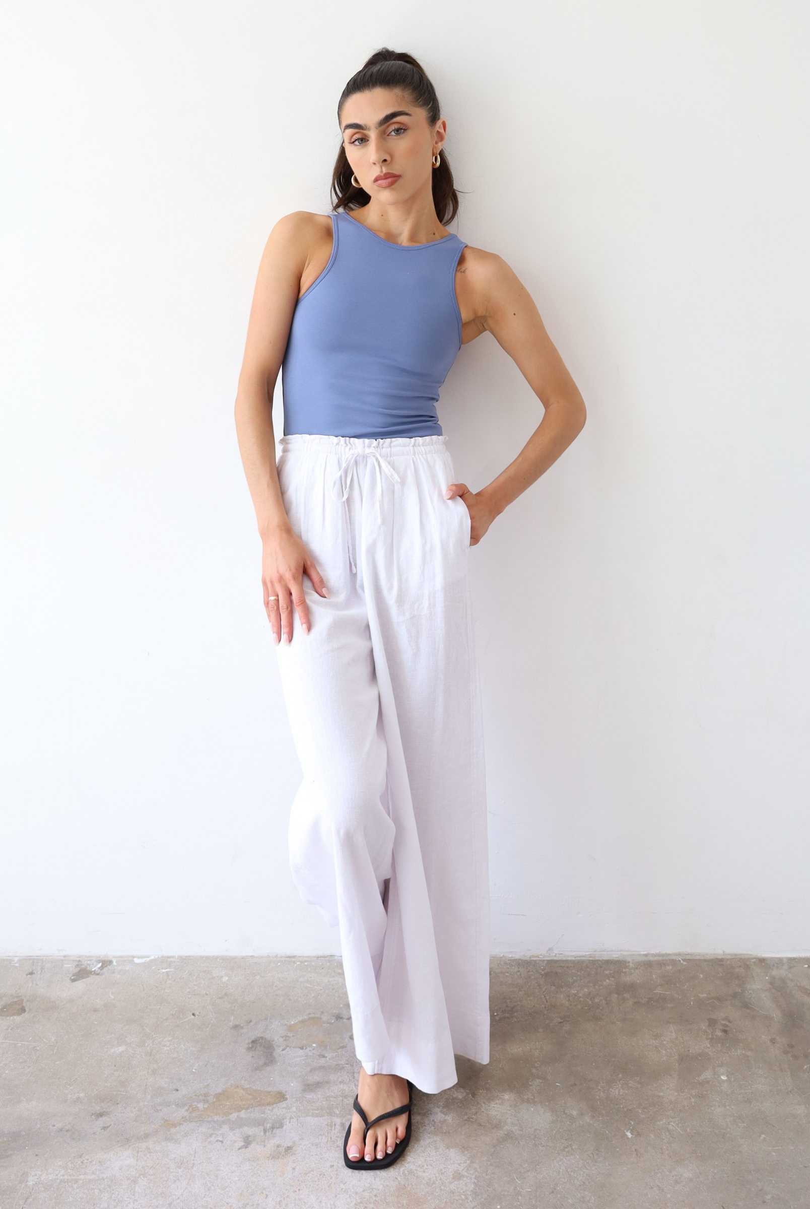 Organic cotton high neck tank top, light blue, front