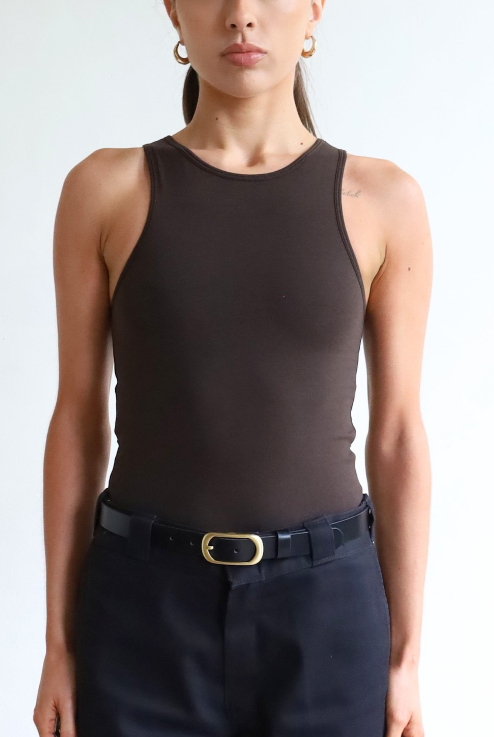 Womens organic cotton high-neck tank top, Brown