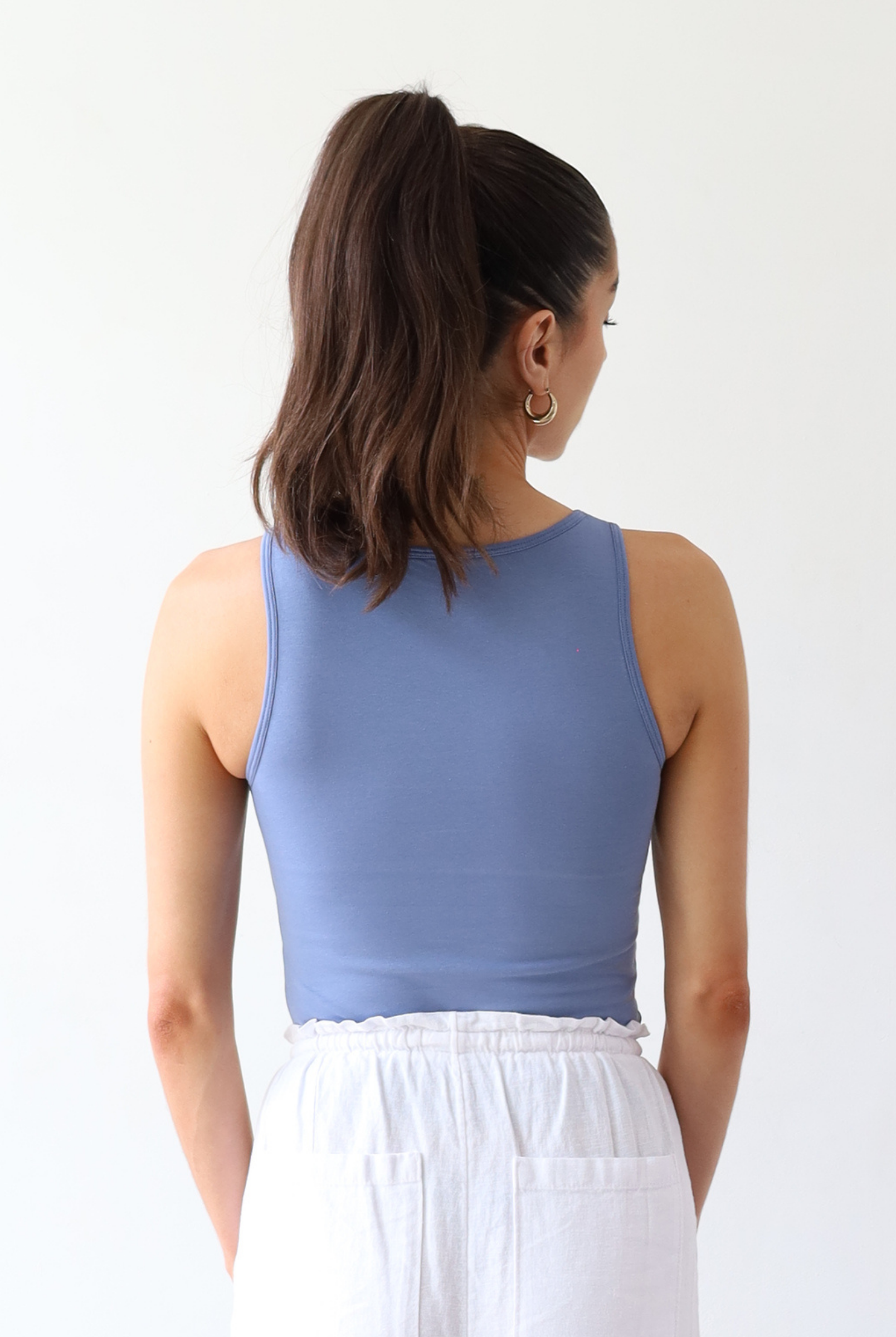 Organic cotton high neck tank top, light blue, back