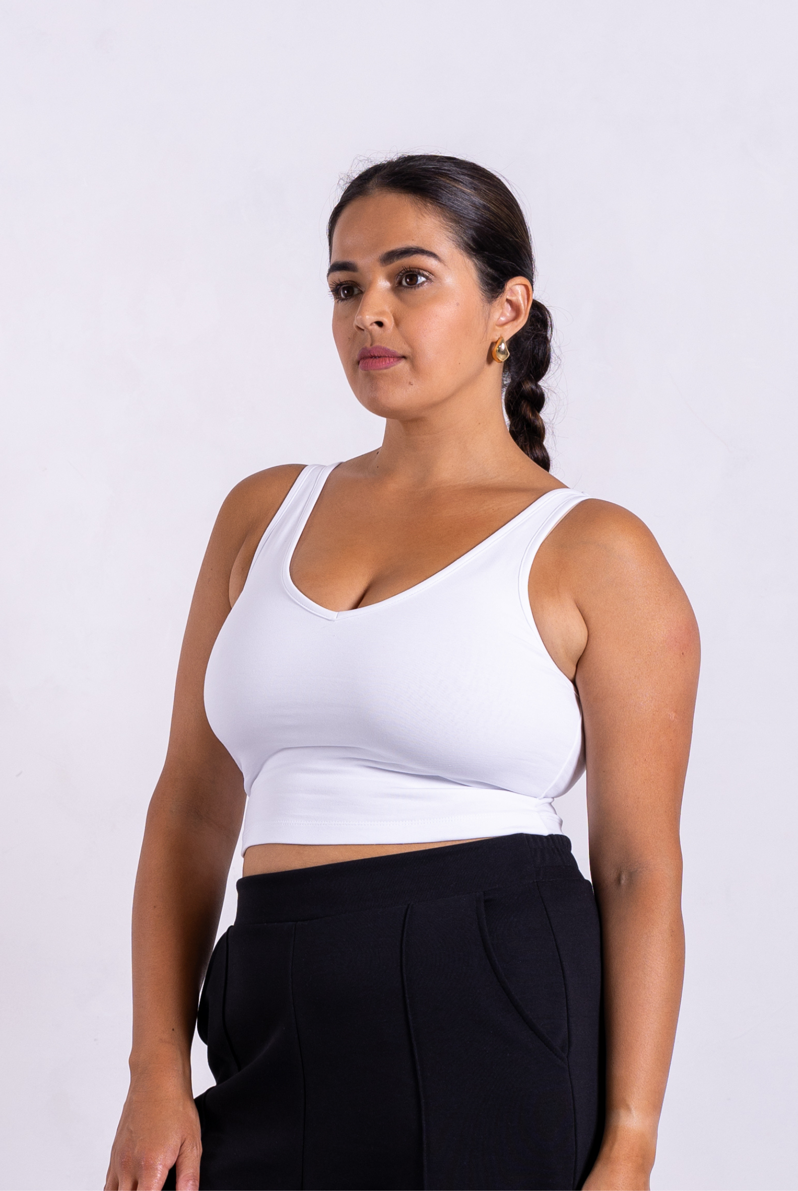 Front V-neck Crop Tank, White