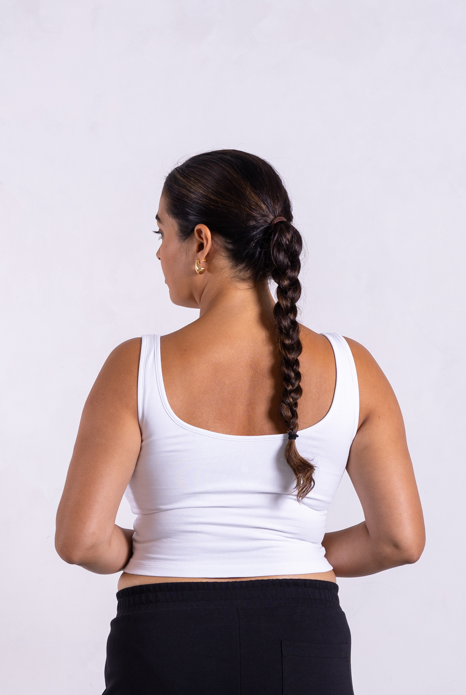 Back, V-neck Crop Tank, White