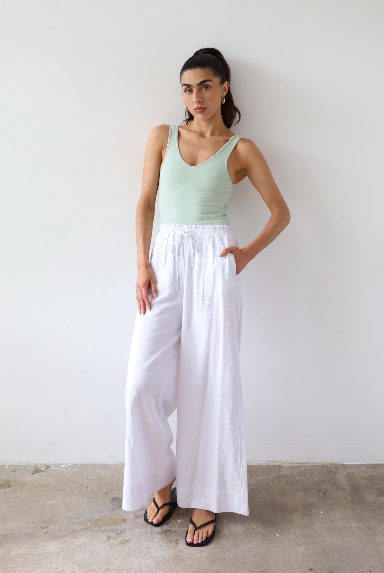 Organic cotton high neck tank top, light green, front