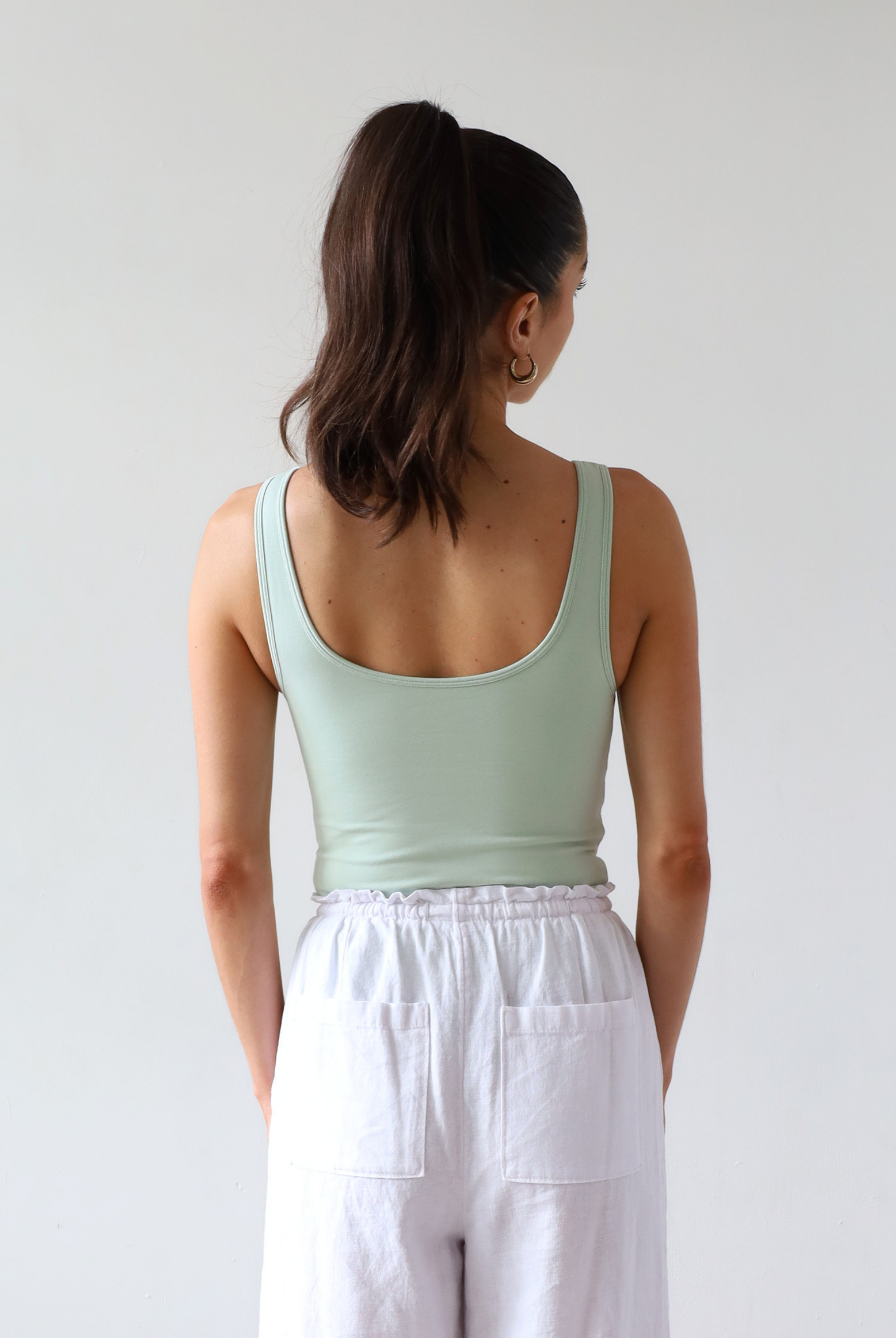Organic cotton high neck tank top, light green, back
