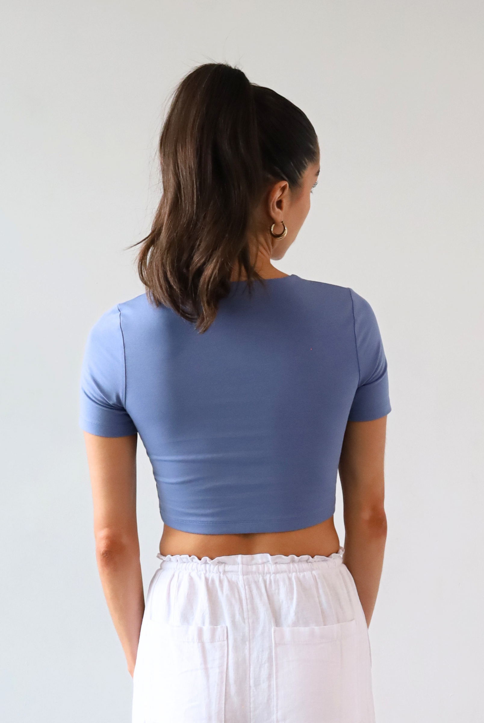 Organic cotton cropped crew neck t-shirt, light blue, back