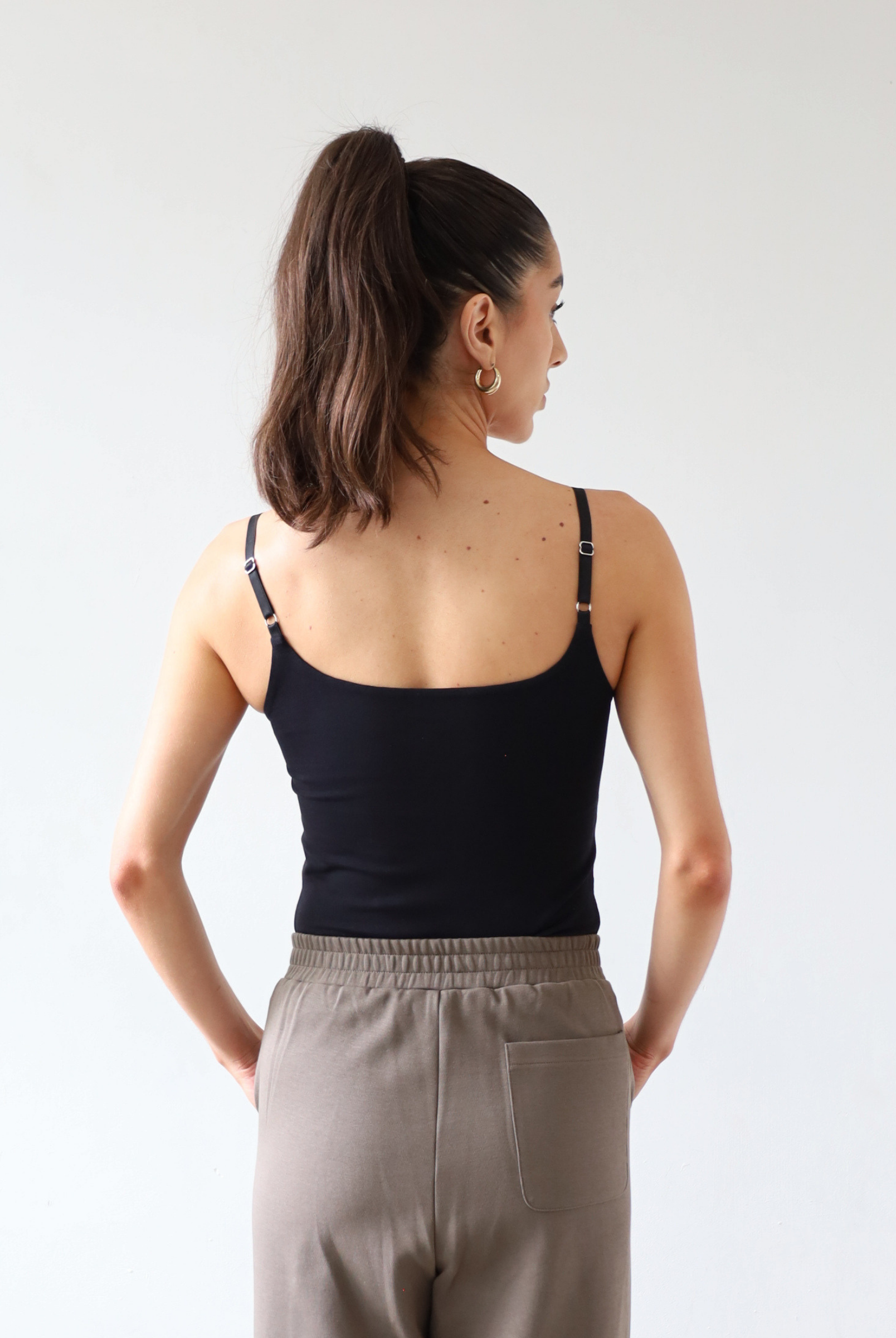 Organic Cotton Cami Top, Black, back
