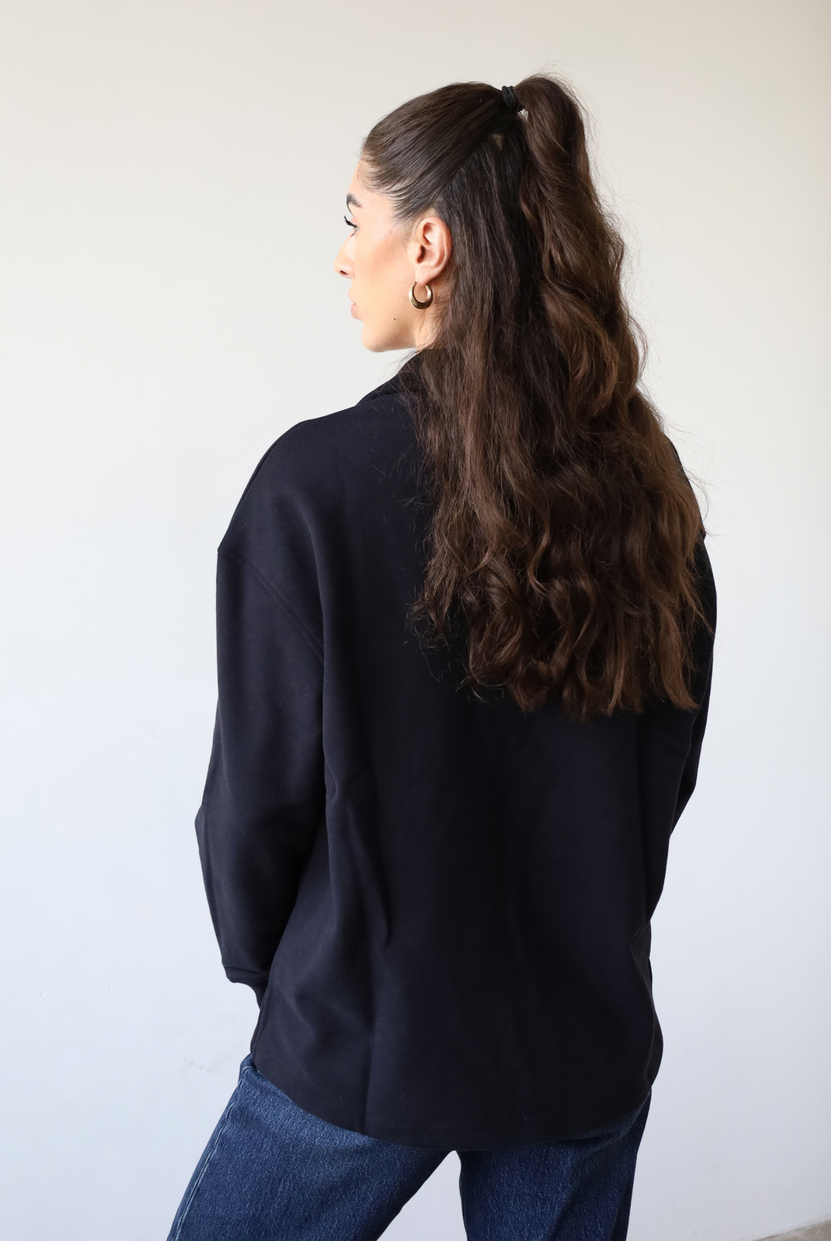 Organic cotton quarter-zip sweatshirt, black, back