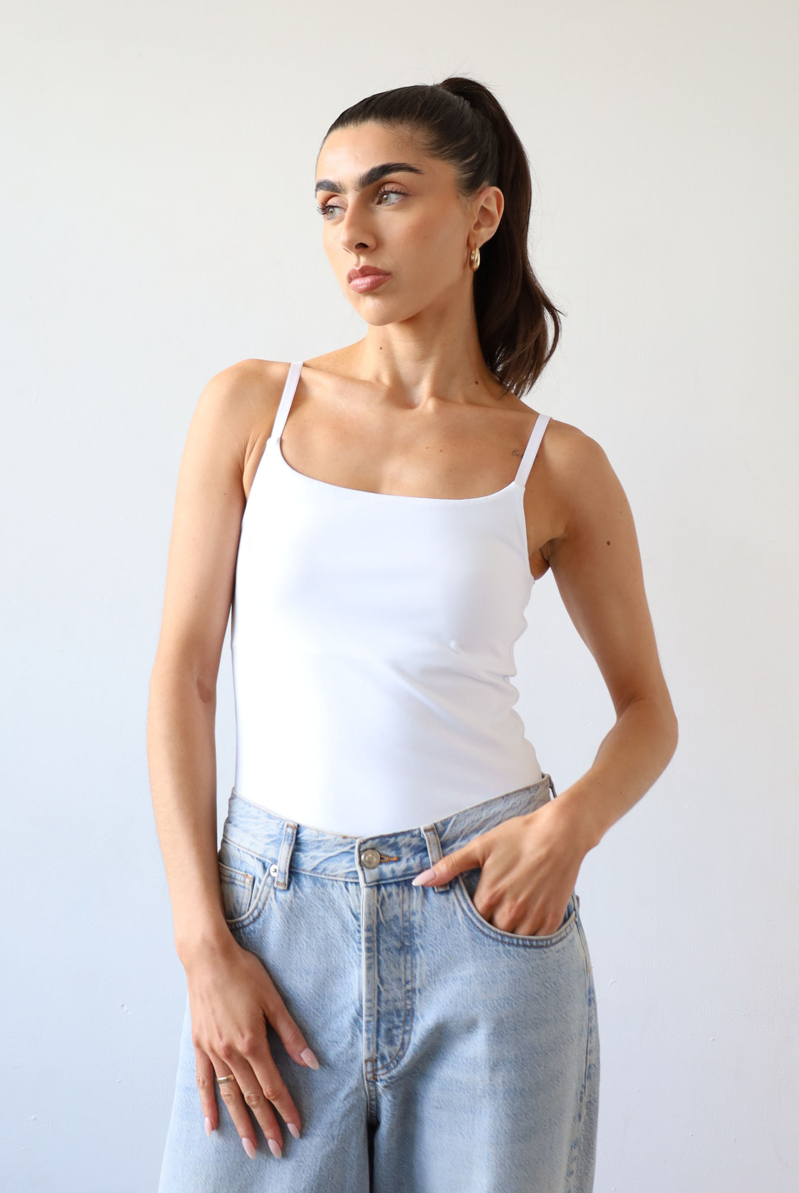 Organic Cotton Cami Top, White, front