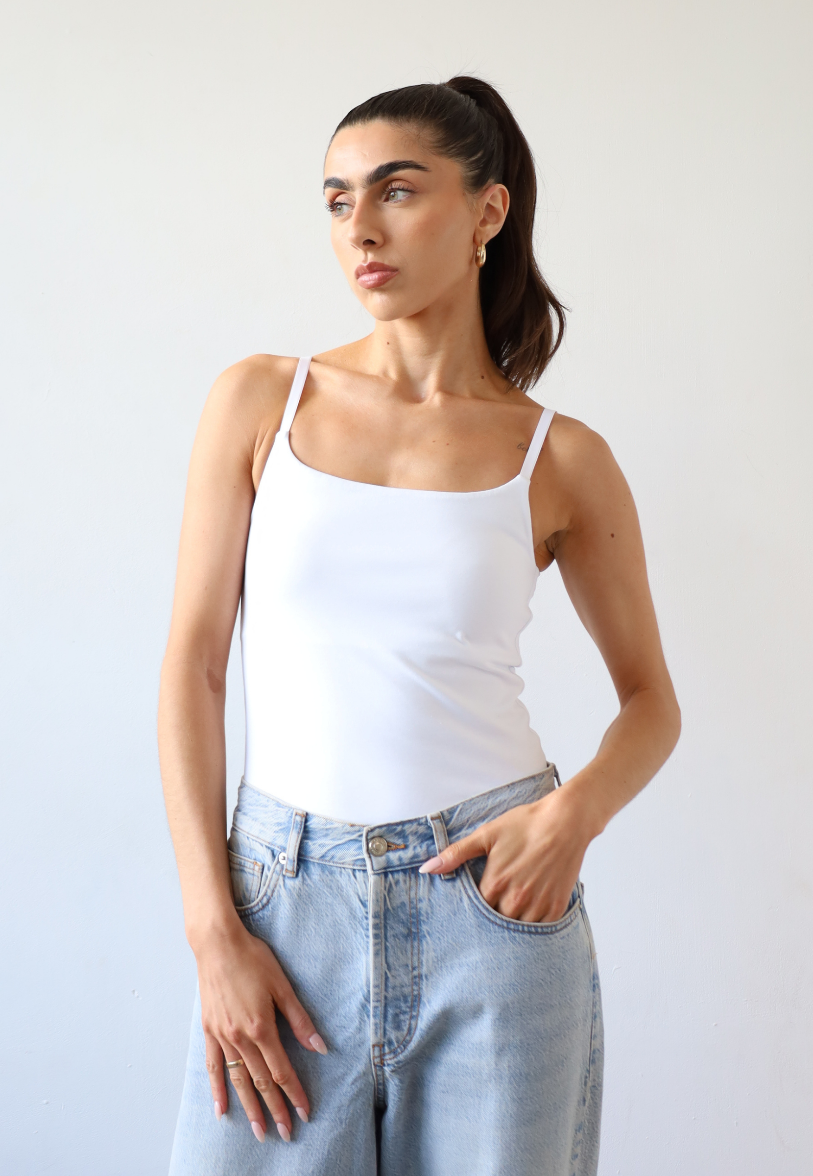 Organic Cotton Cami Top, White, front
