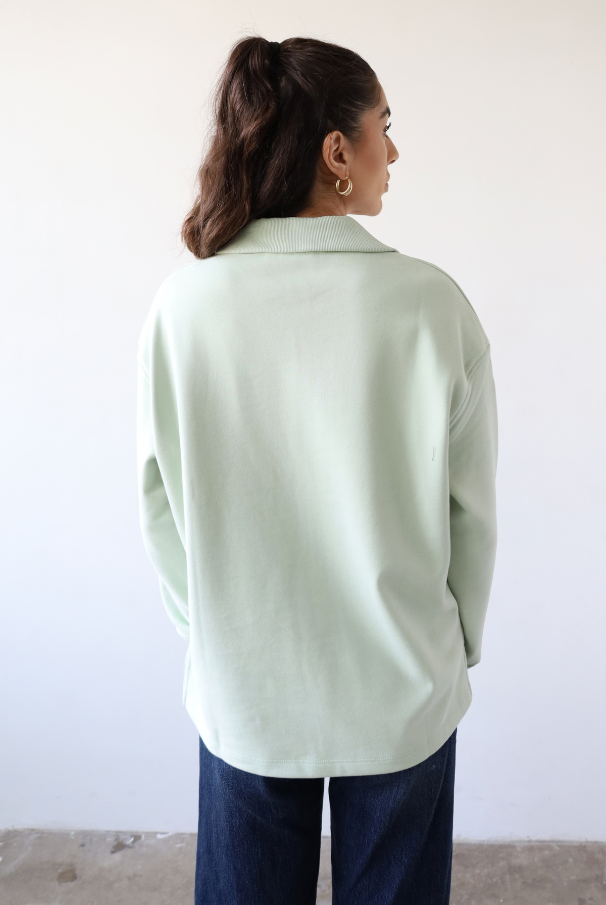 Organic cotton quarter-zip sweatshirt, light green, back