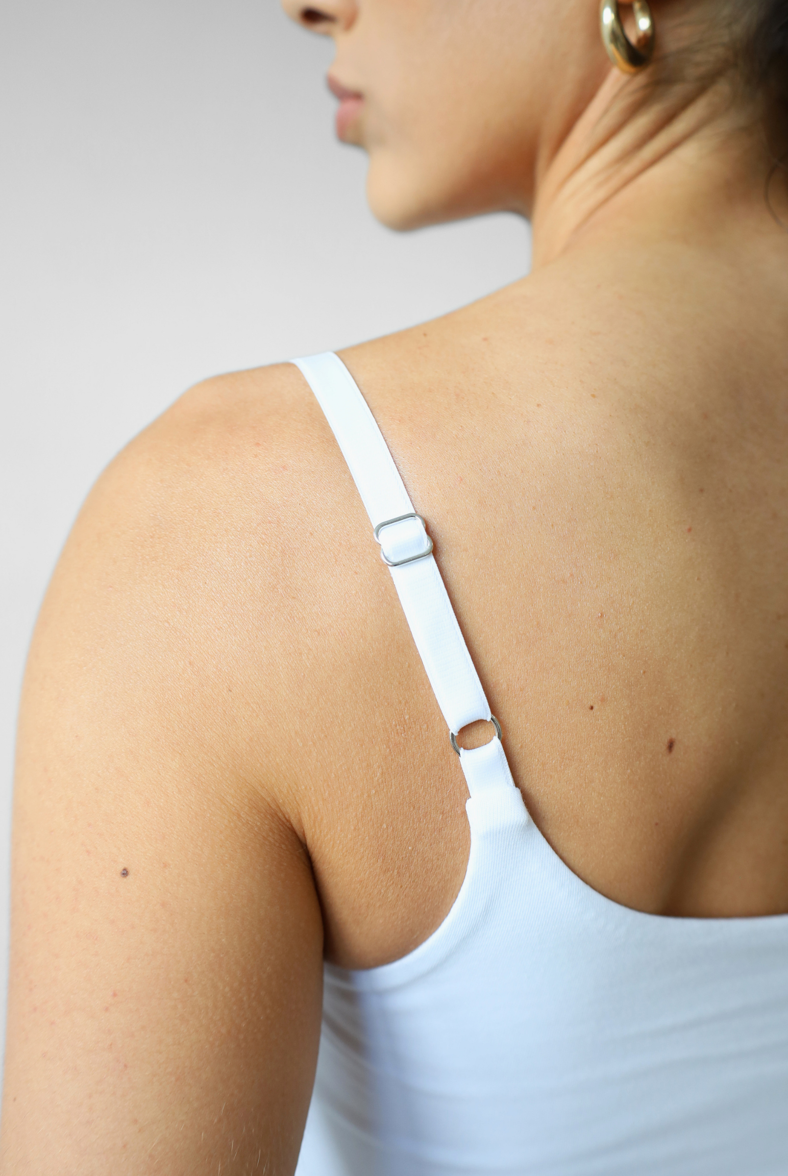 Organic Cotton Cami Top, White, strap detail