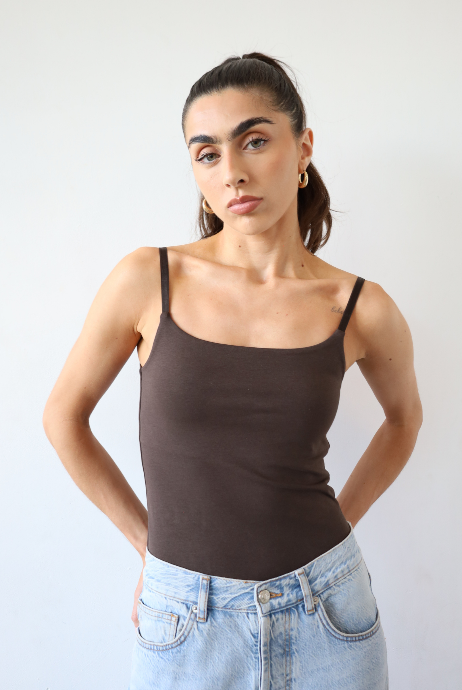 Organic Cotton Cami Top, Brown, front