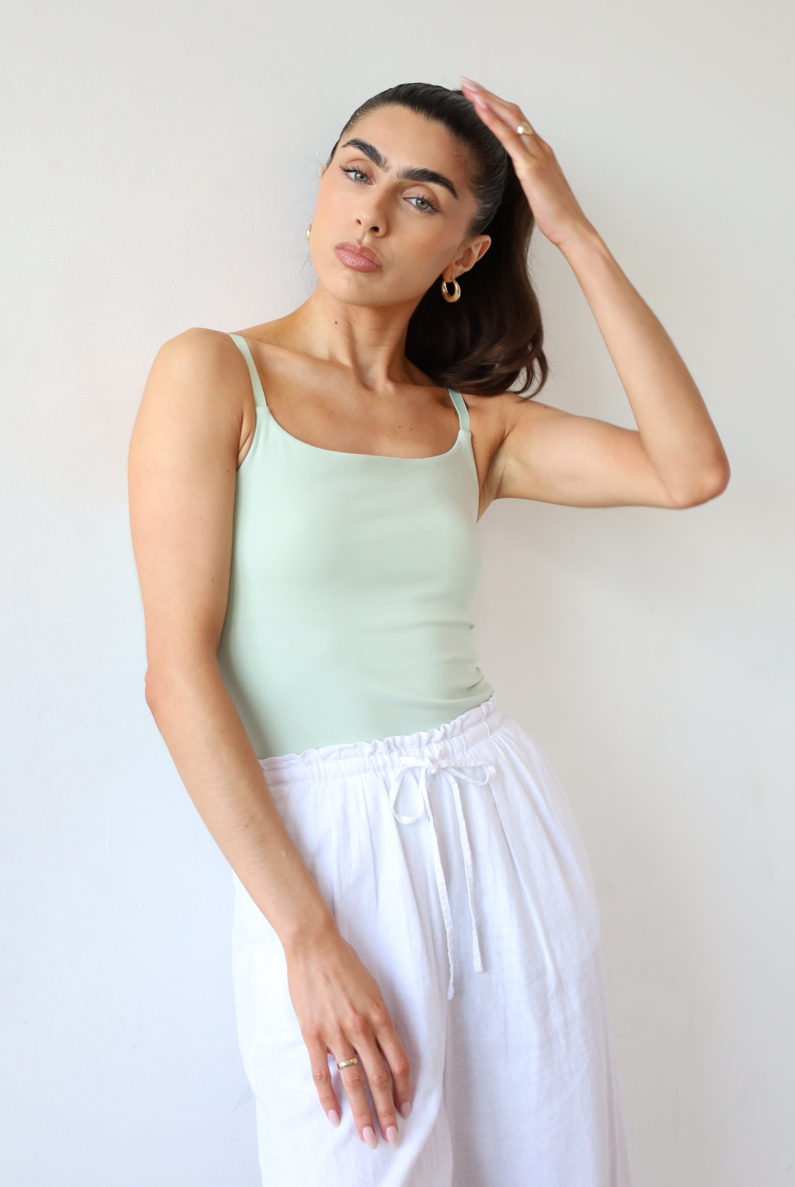Organic Cotton Cami Top, Green, front