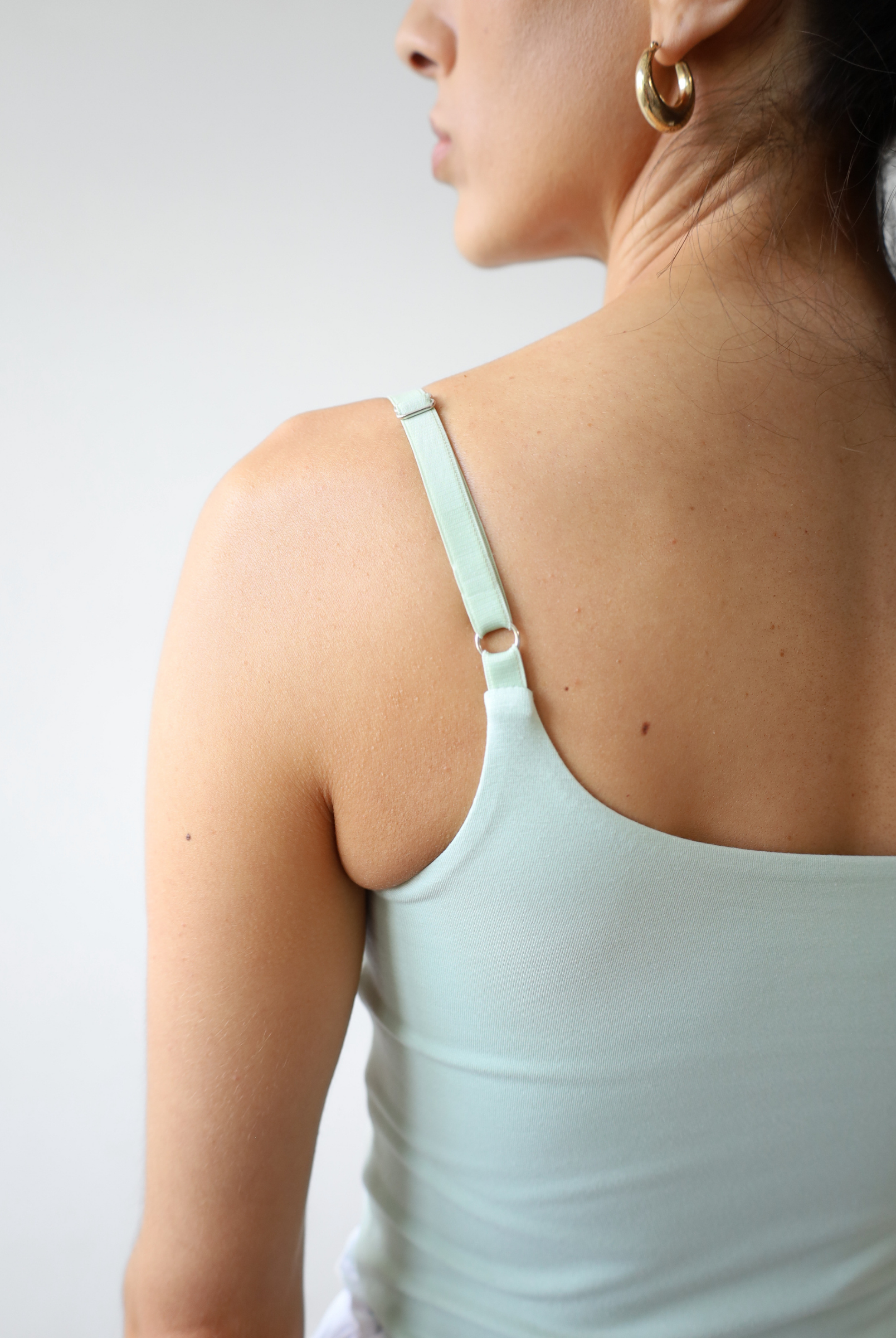 Organic Cotton Cami Top, Green, strap detail