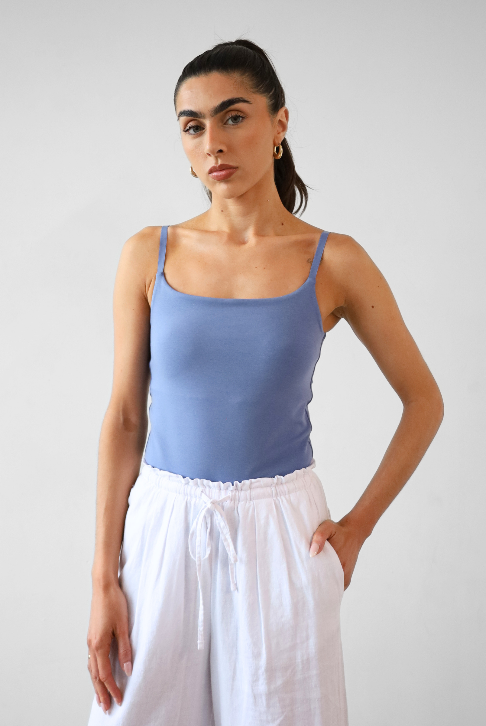 Organic Cotton Cami Top, blue, front
