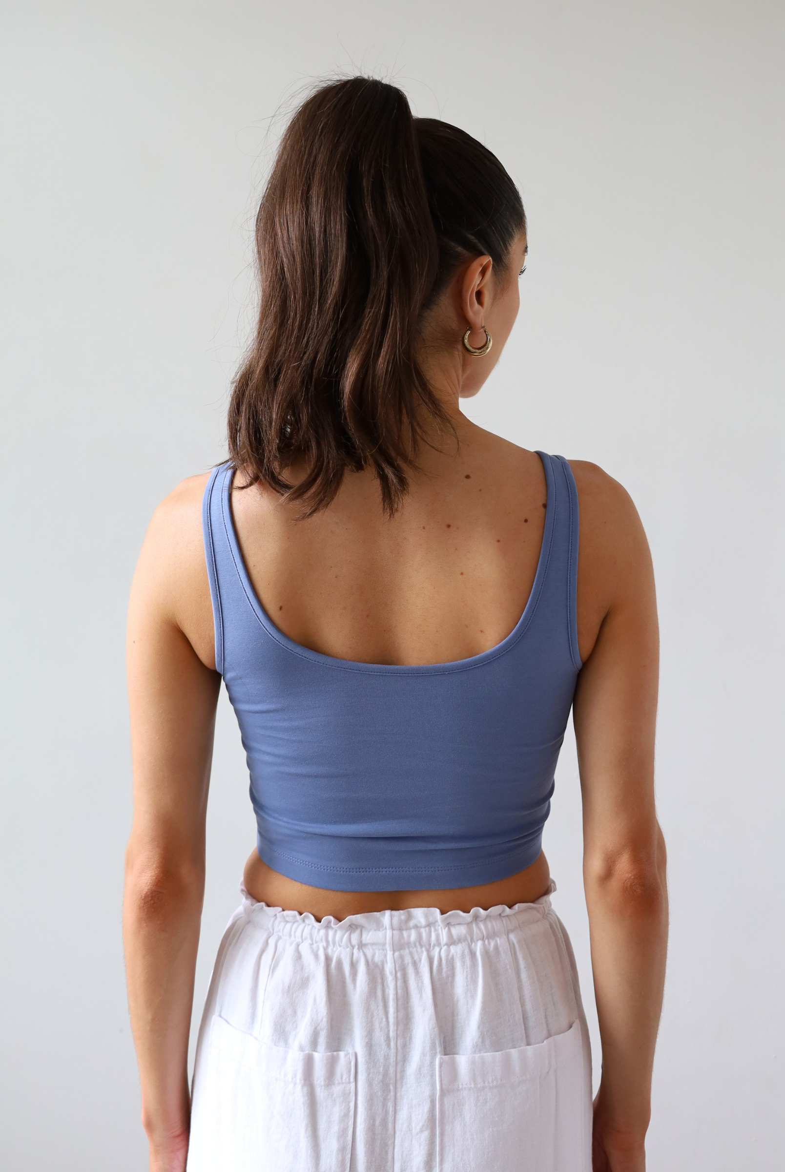 Organic Cotton V-neck Cropped tank top, Light Blue, Back
