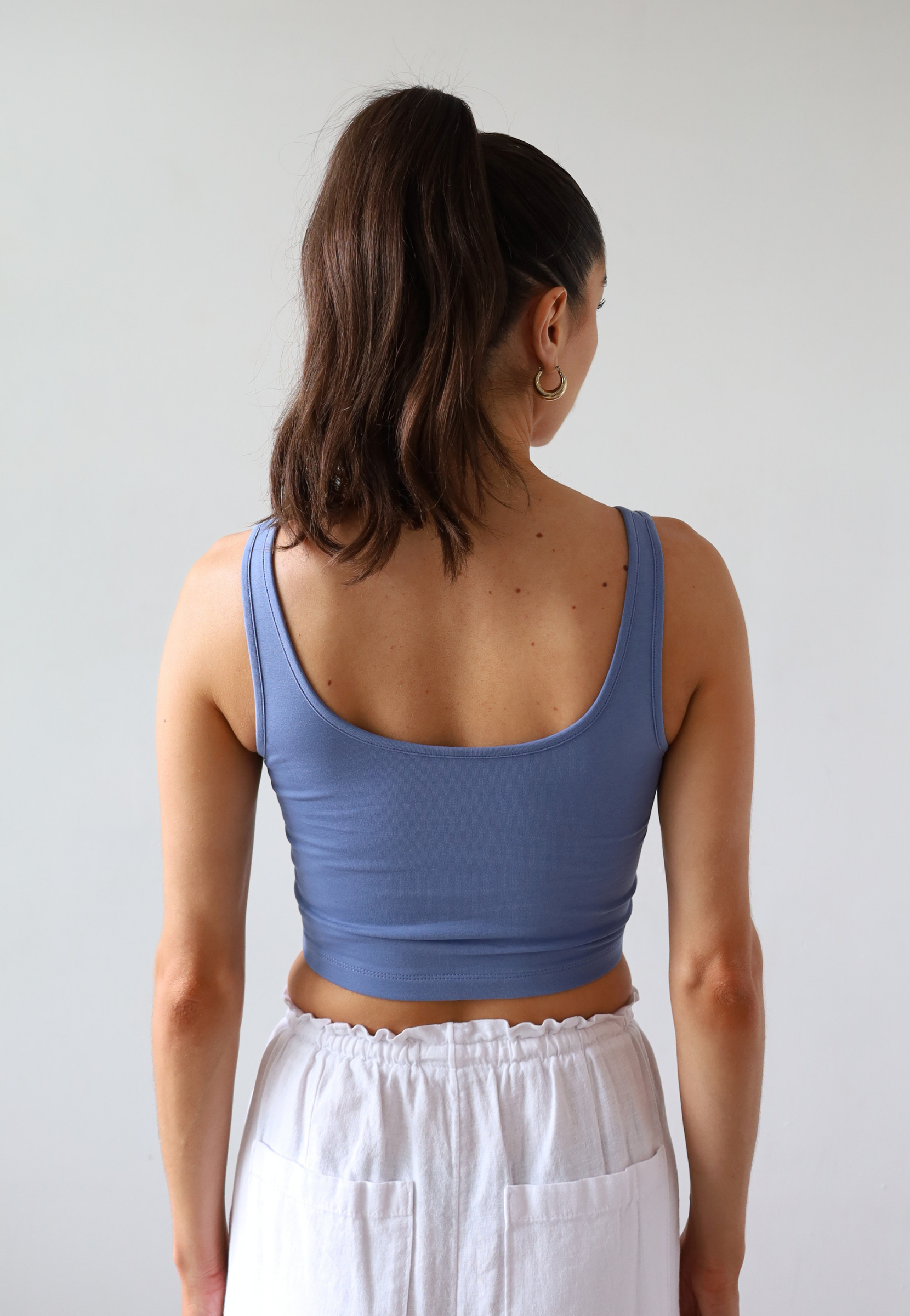 Organic Cotton V-neck Cropped tank top, Light Blue, Back