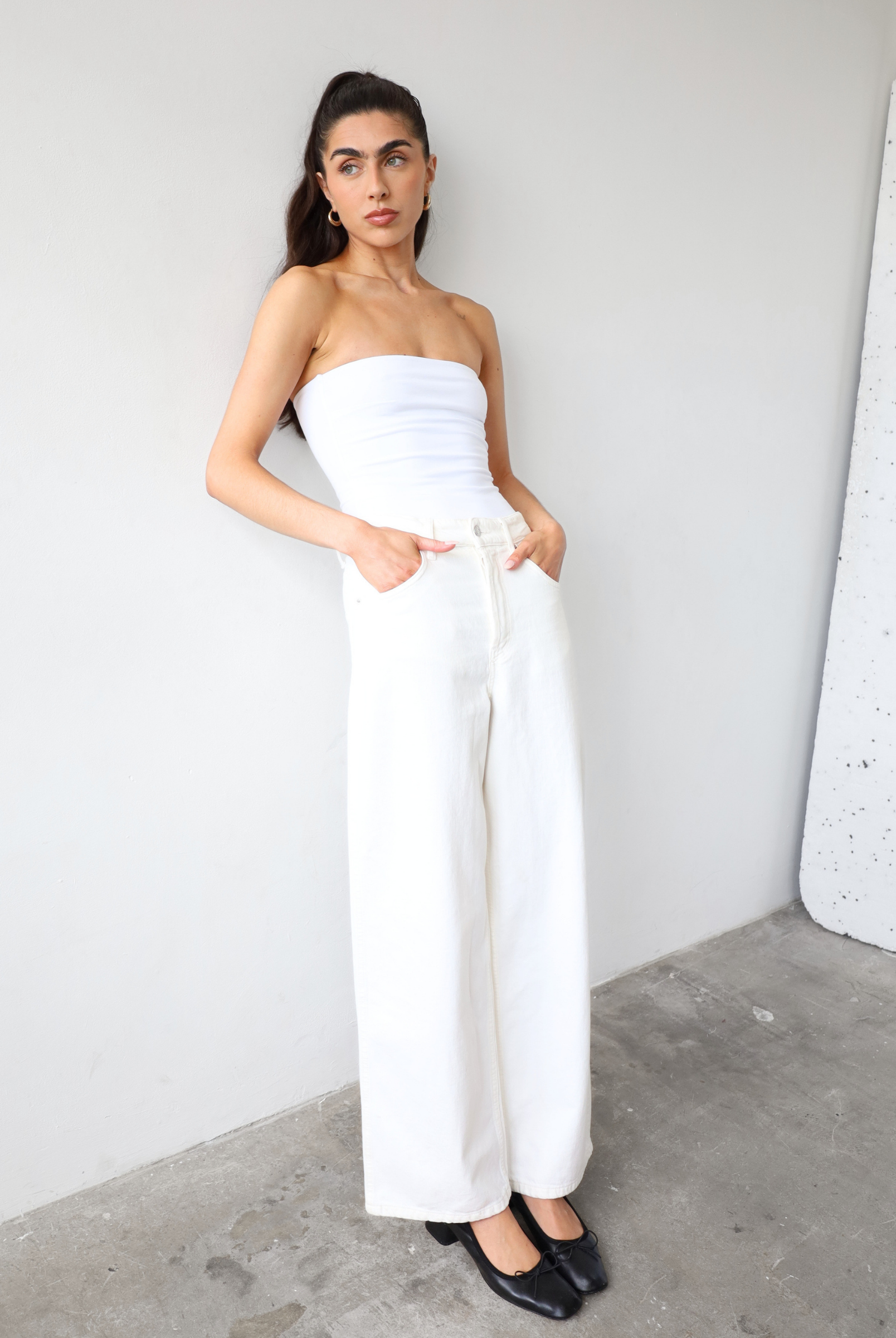 Organic Cotton Strapless Top, White, front