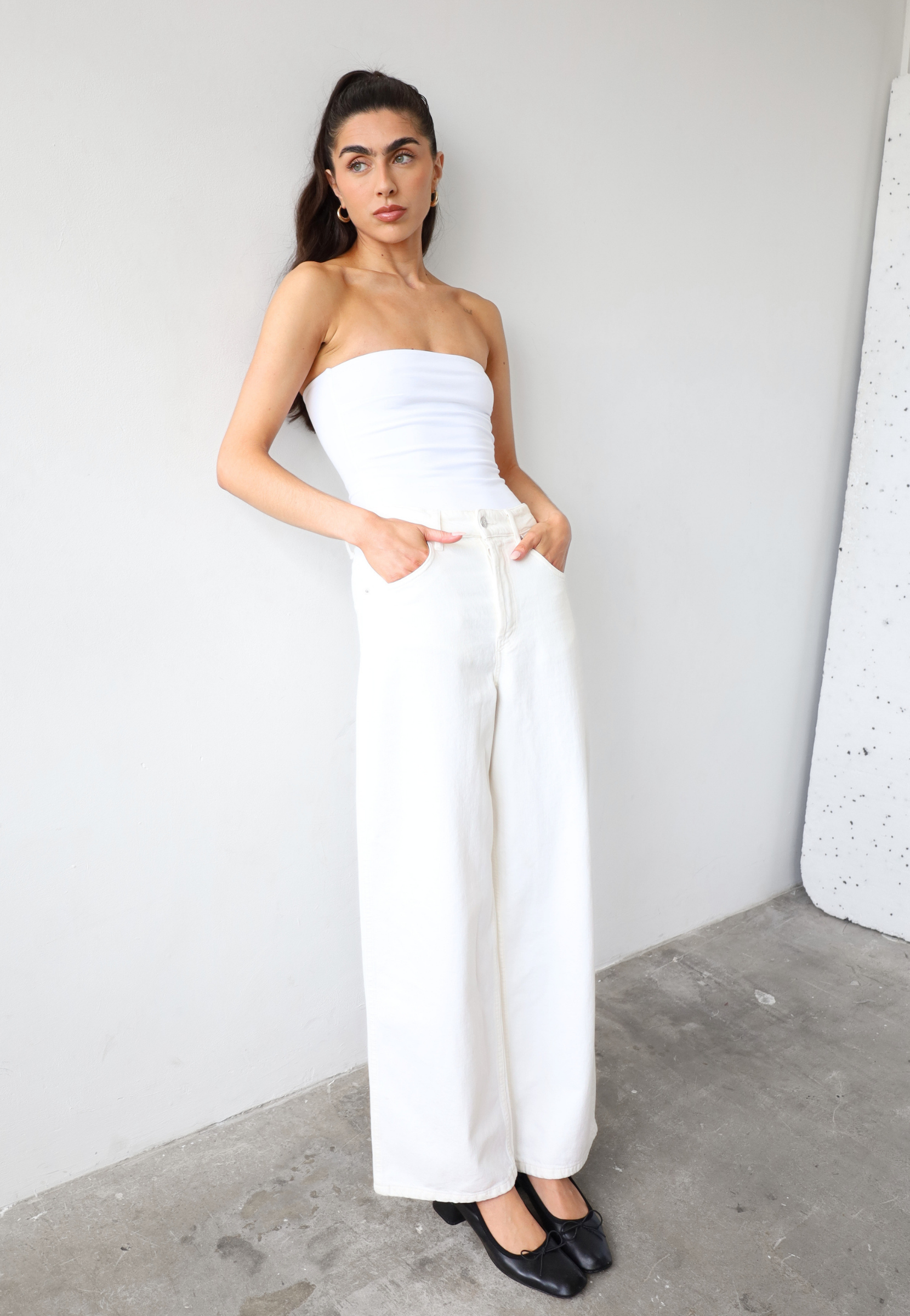 Organic Cotton Strapless Top, White, front