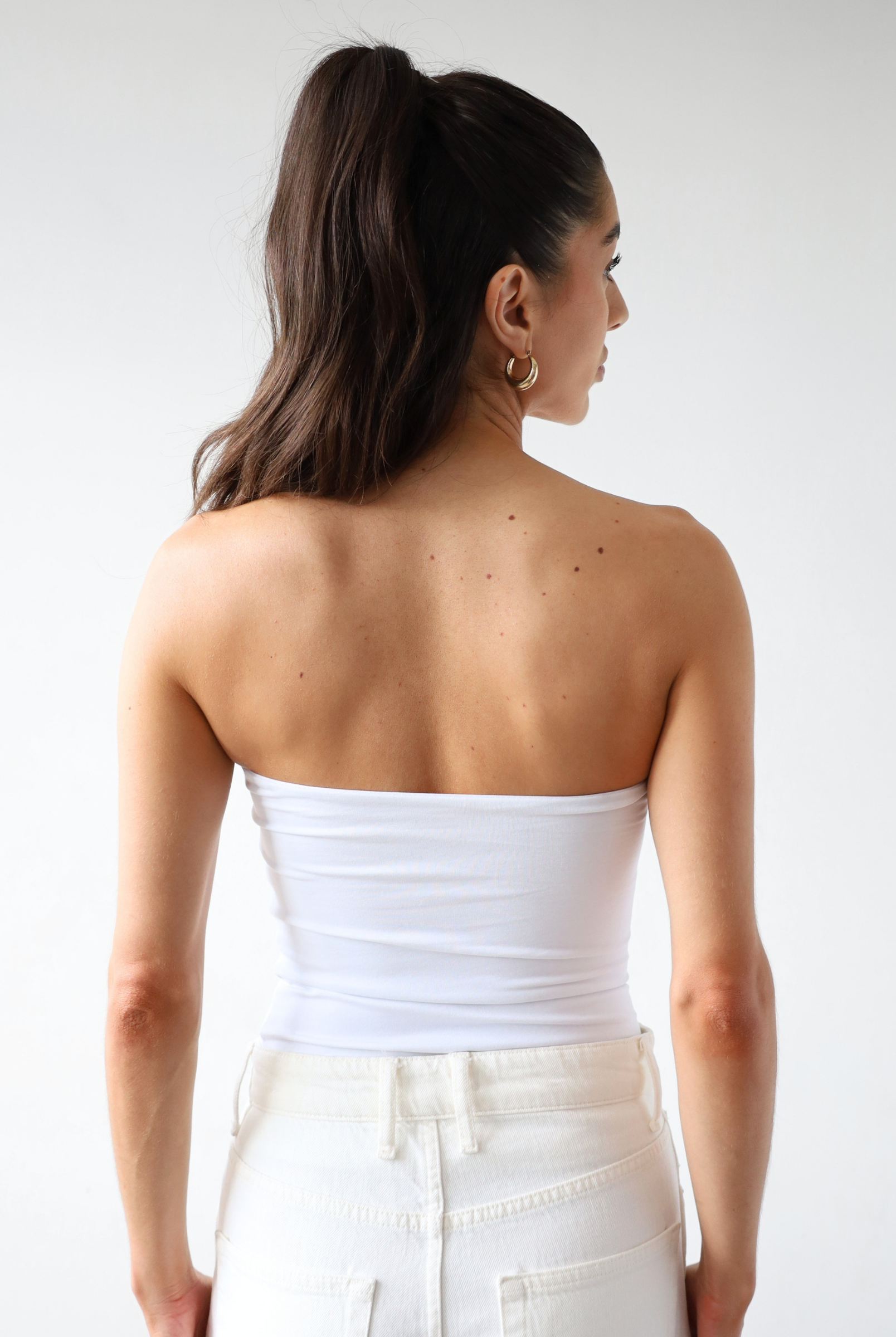 Organic Cotton Strapless Top, White, back