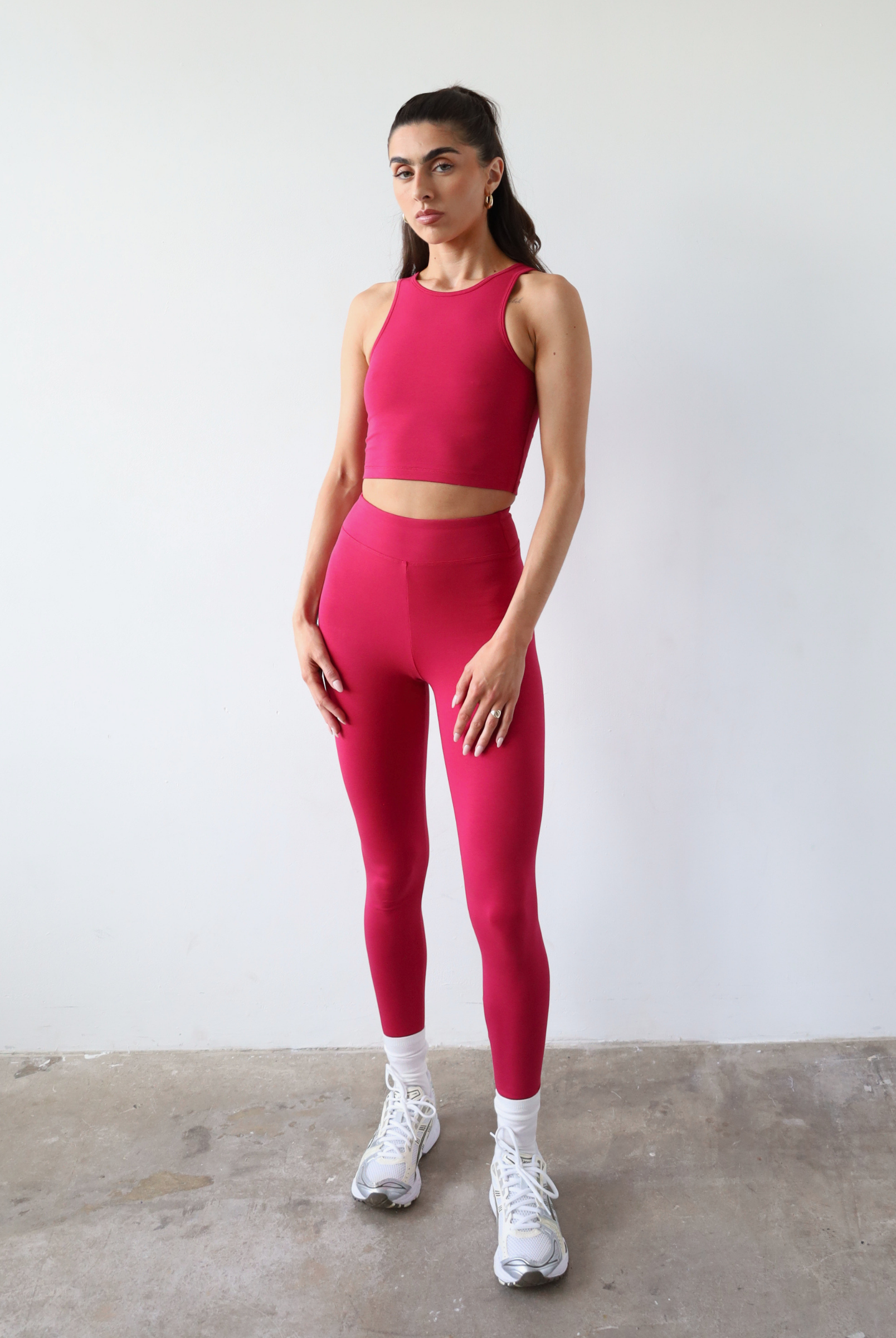 Organic cotton pink leggings, front