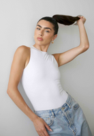 High Neck sleeveless bodysuit, White, Front