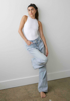 High Neck sleeveless bodysuit, White, Front