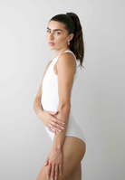 High Neck sleeveless bodysuit, White, Side