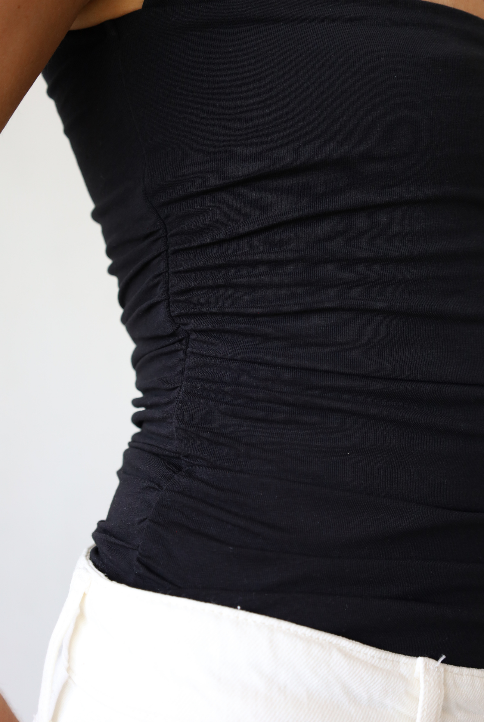Organic Cotton Ruched Top, Black, Detail