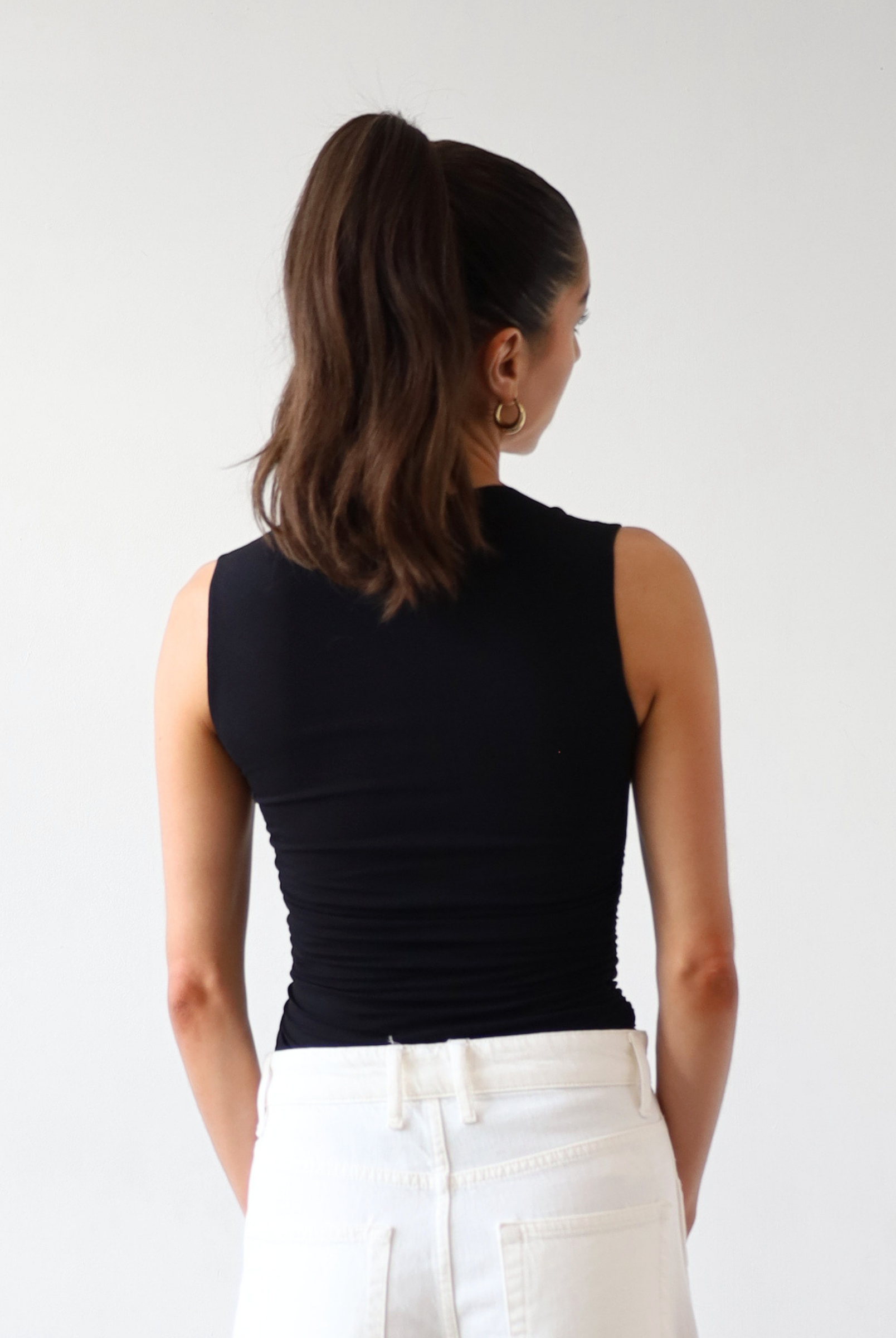 Organic Cotton Ruched Top, Black, Back