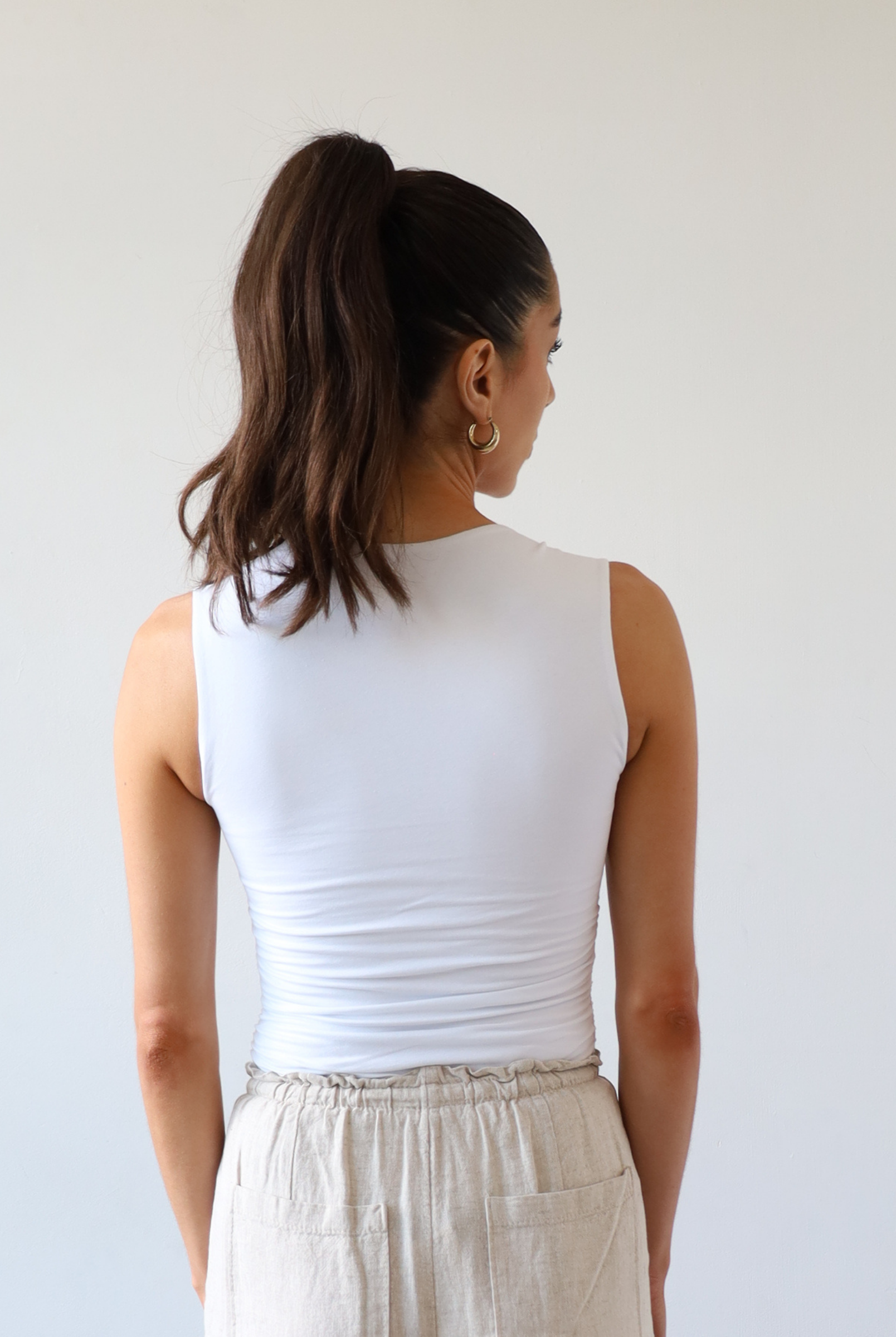 Organic Cotton Ruched Top, White, Back