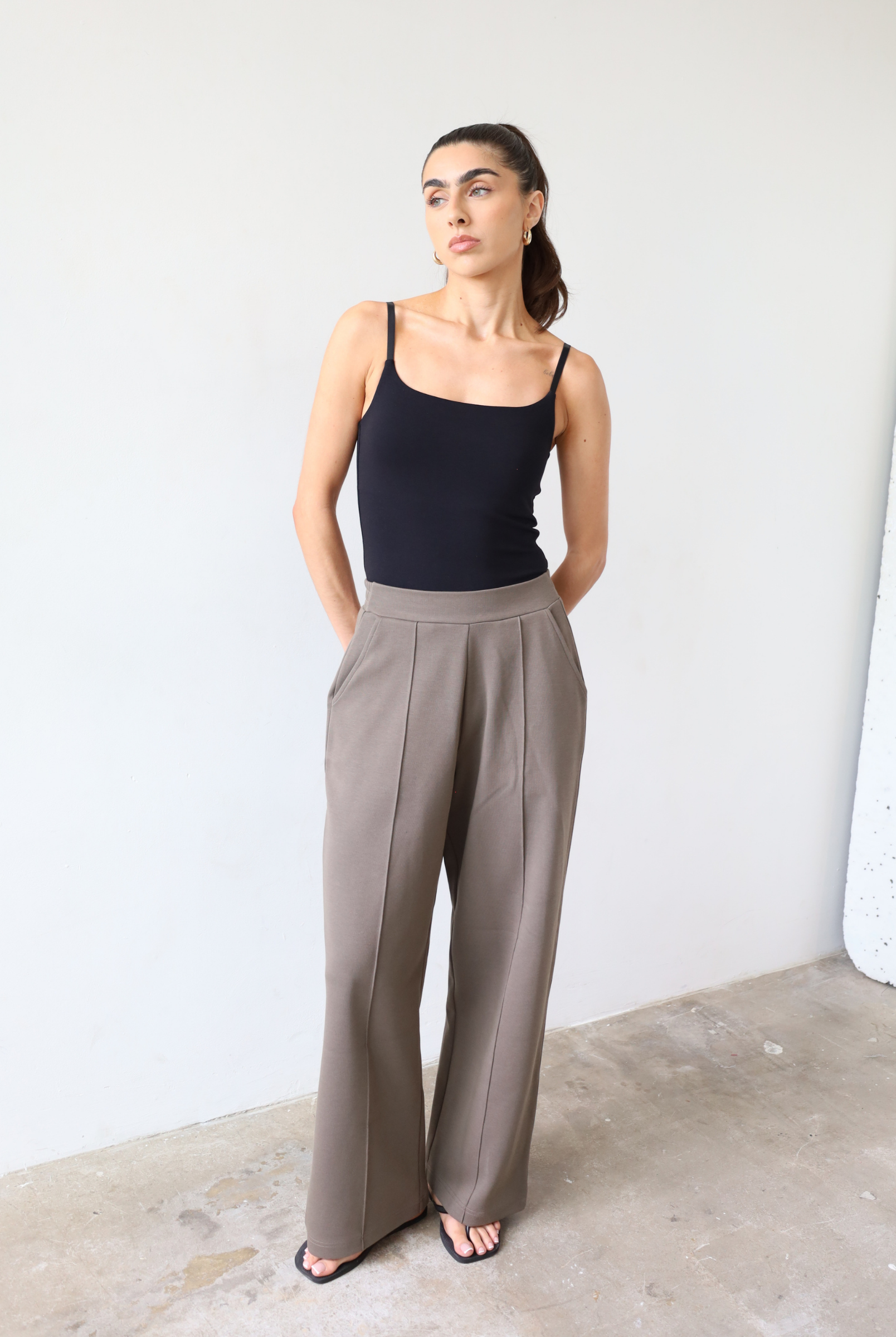 Womens wide Leg Trousers, Light Brown, Front