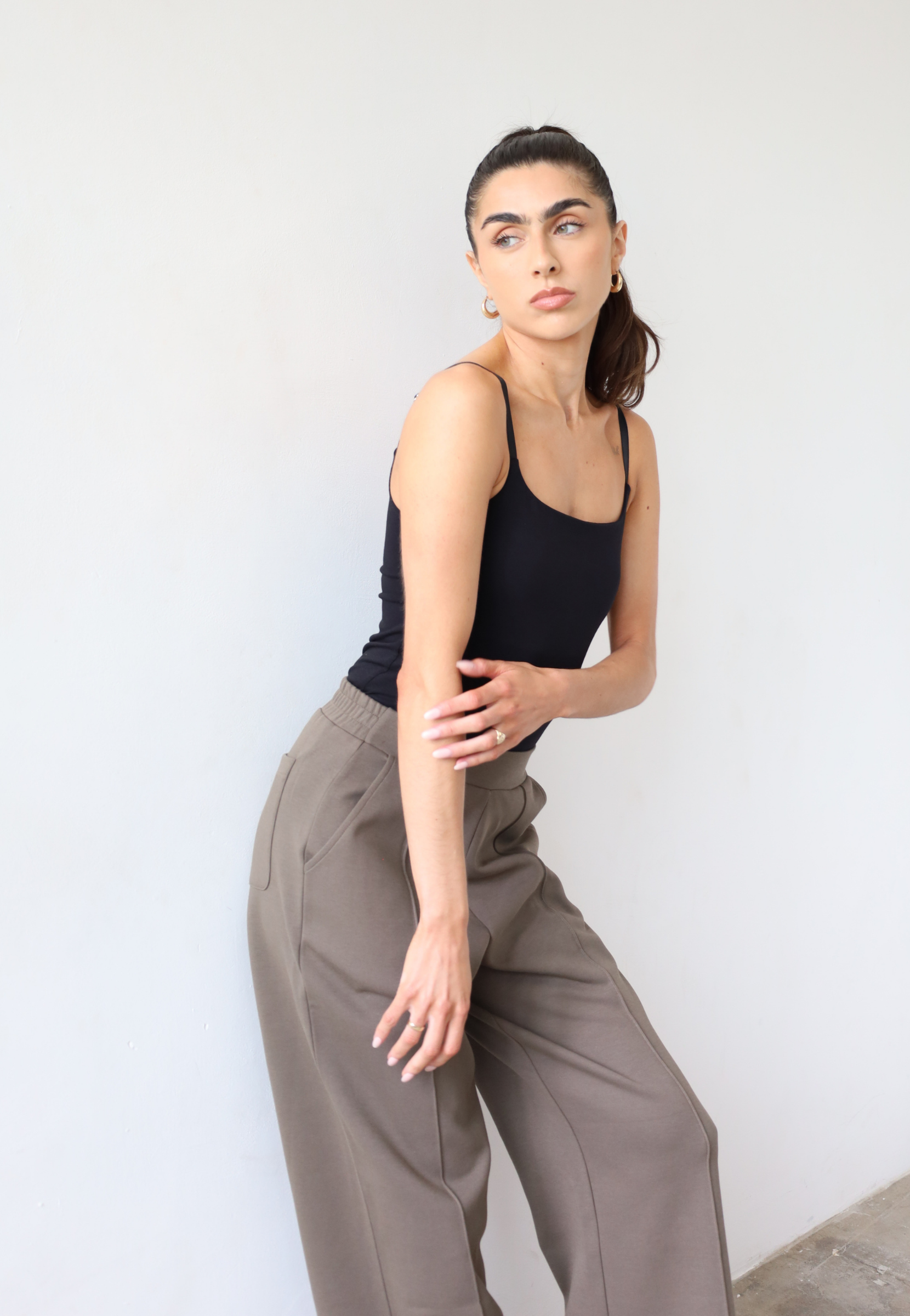 Womens wide Leg Trousers, Light Brown, Front