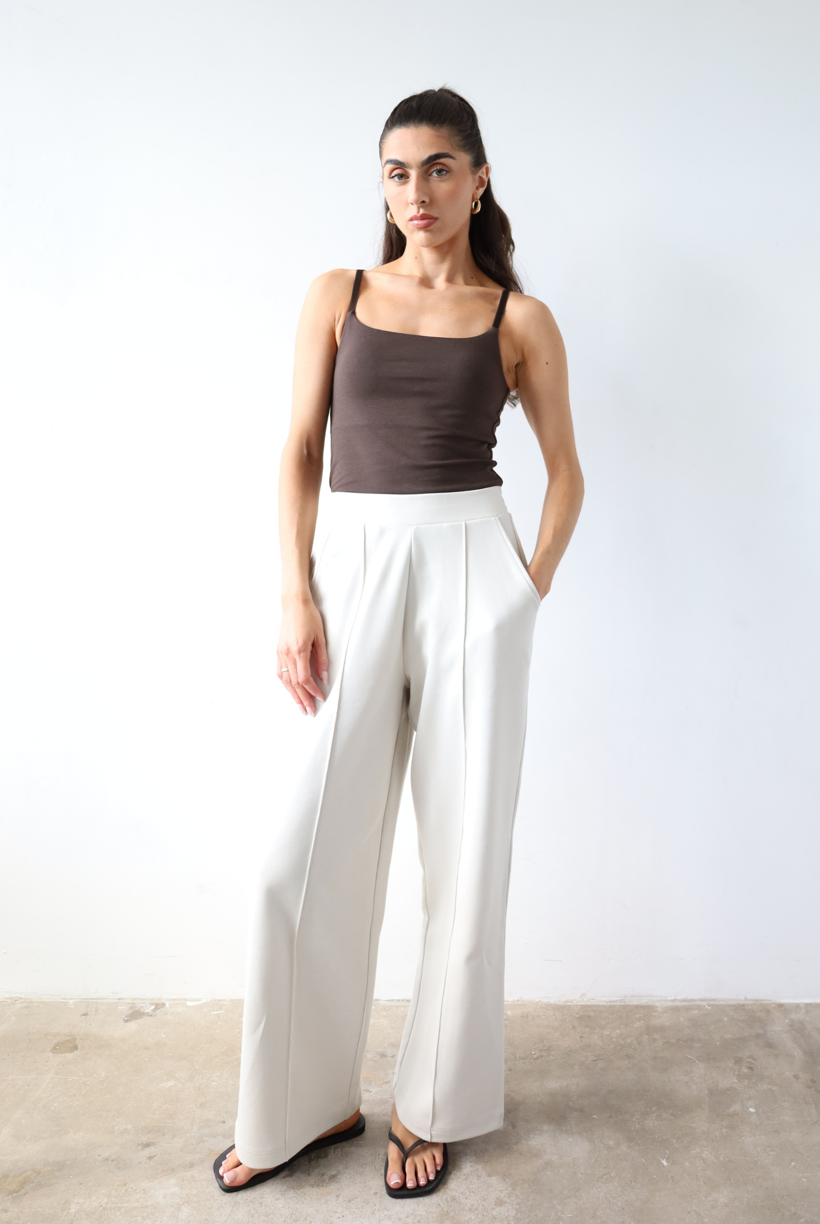 Womens wide Leg Trousers, White, Front