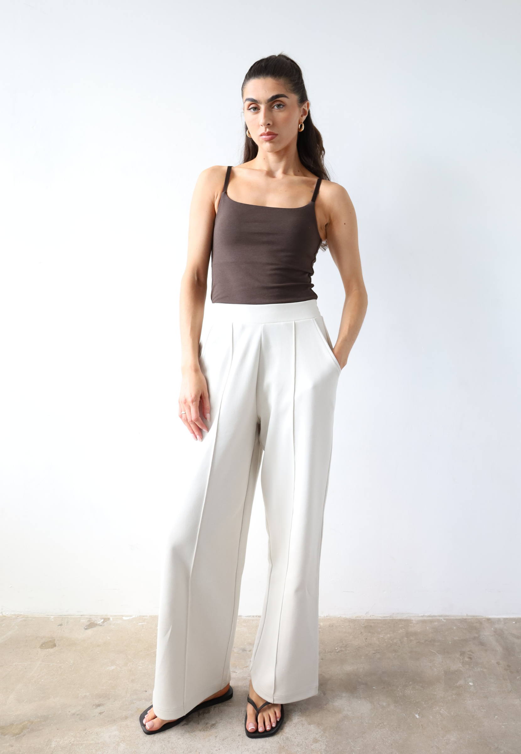 Womens wide Leg Trousers, White, Front