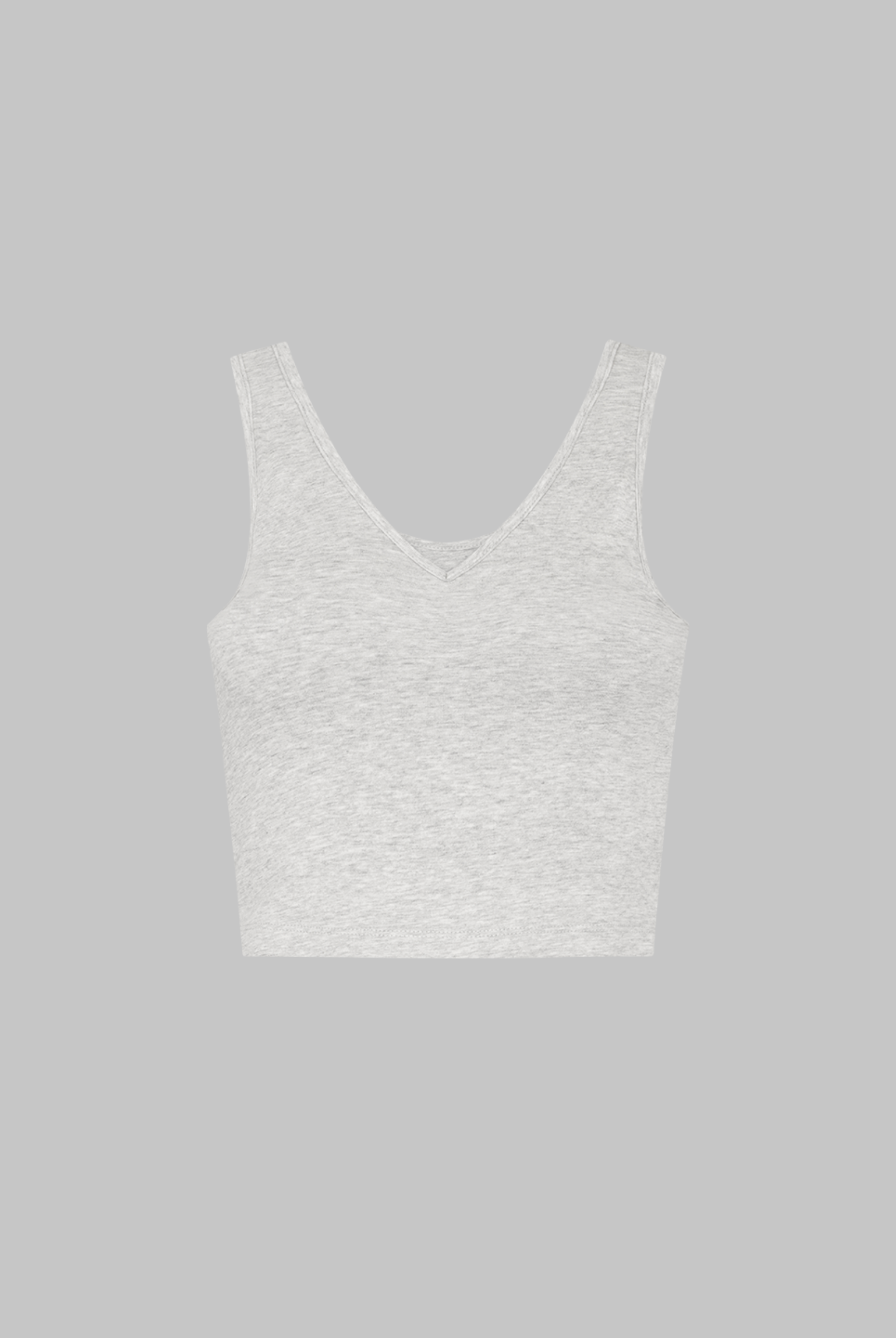 Cut Out, V-neck Cropped Tank, Grey Marl