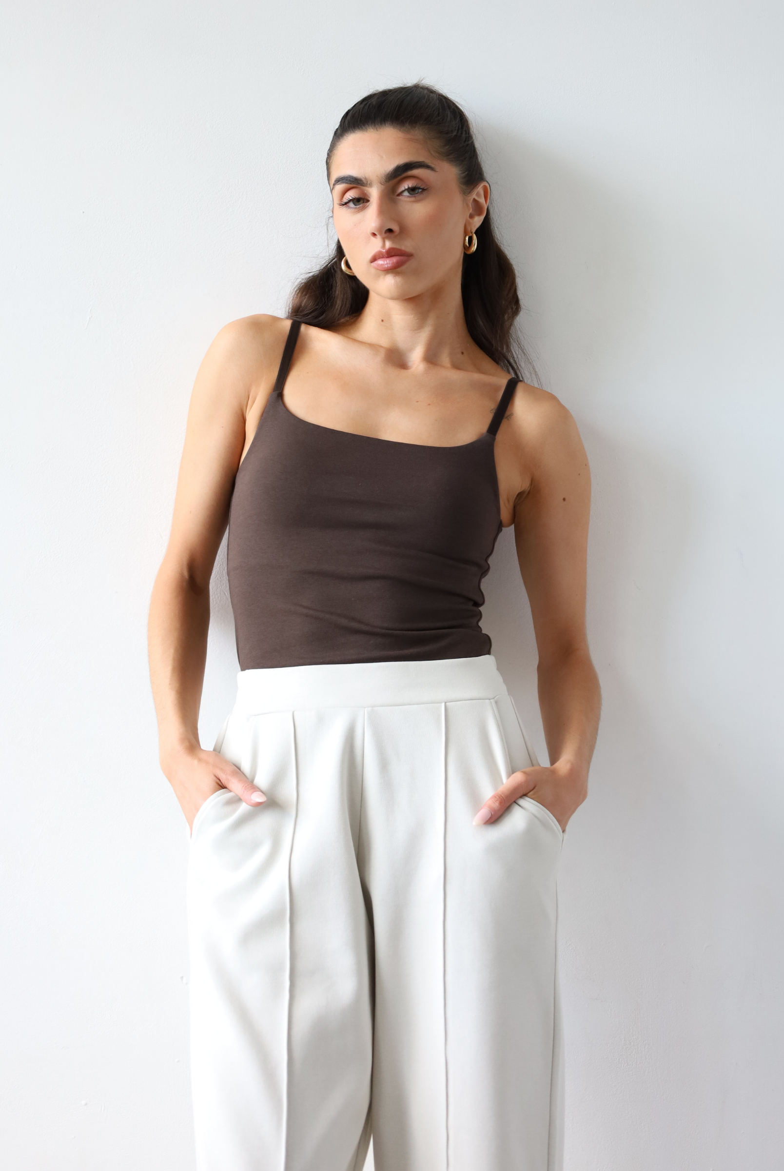 Womens wide Leg Trousers, White, Front