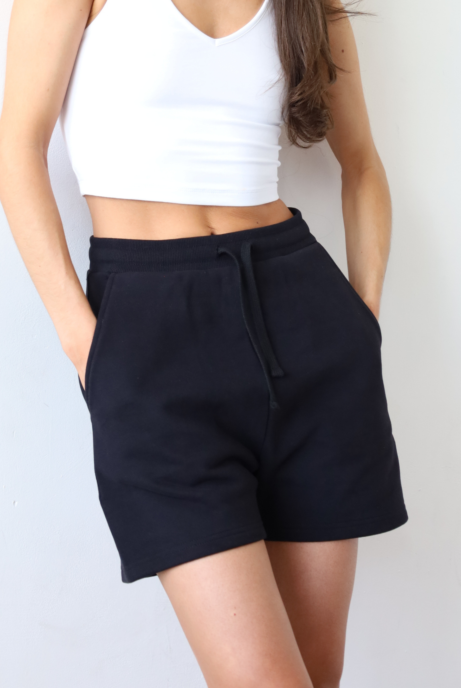 Organic Cotton Sweat Shorts, Black, Front