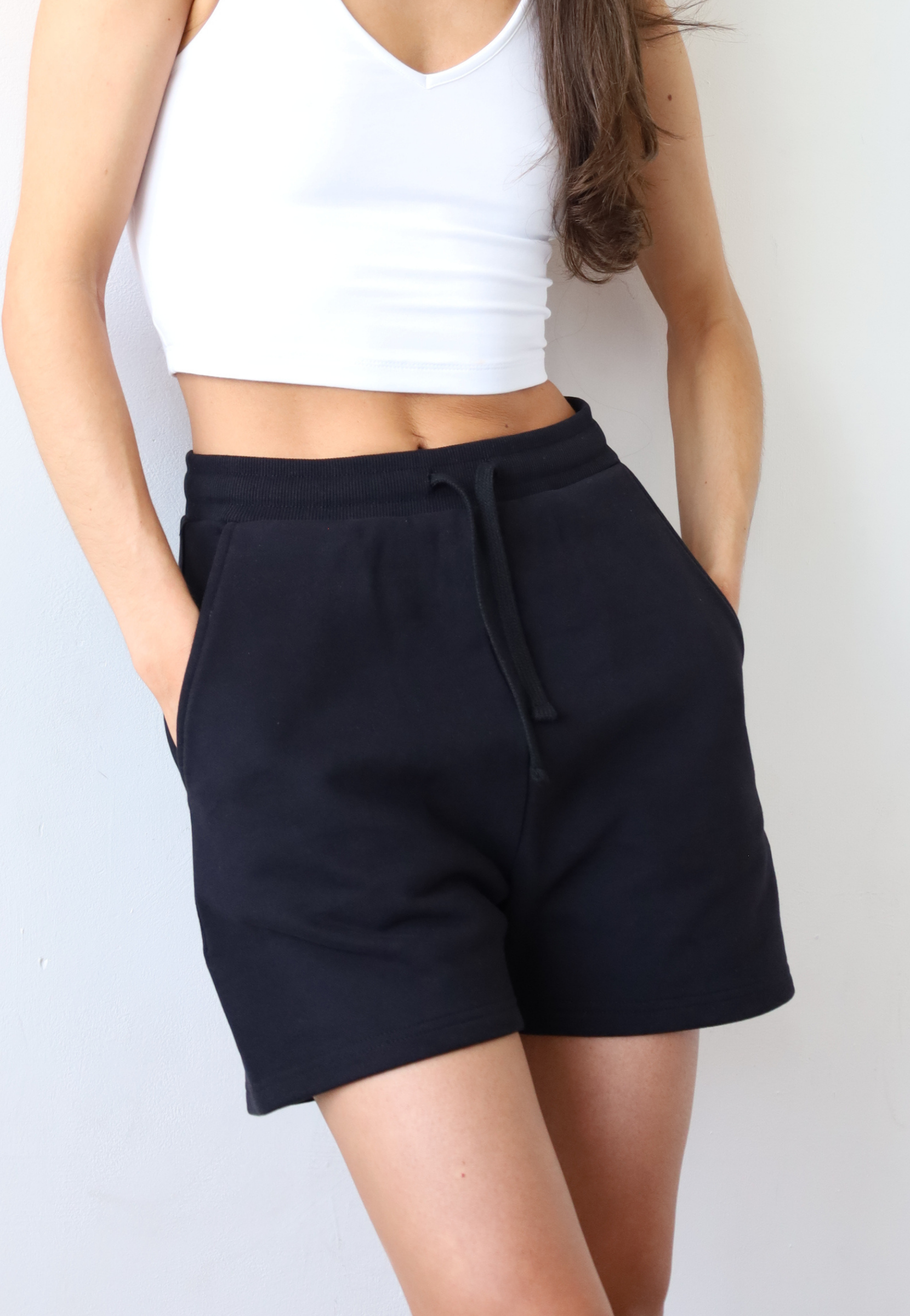 Organic Cotton Sweat Shorts, Black, Front