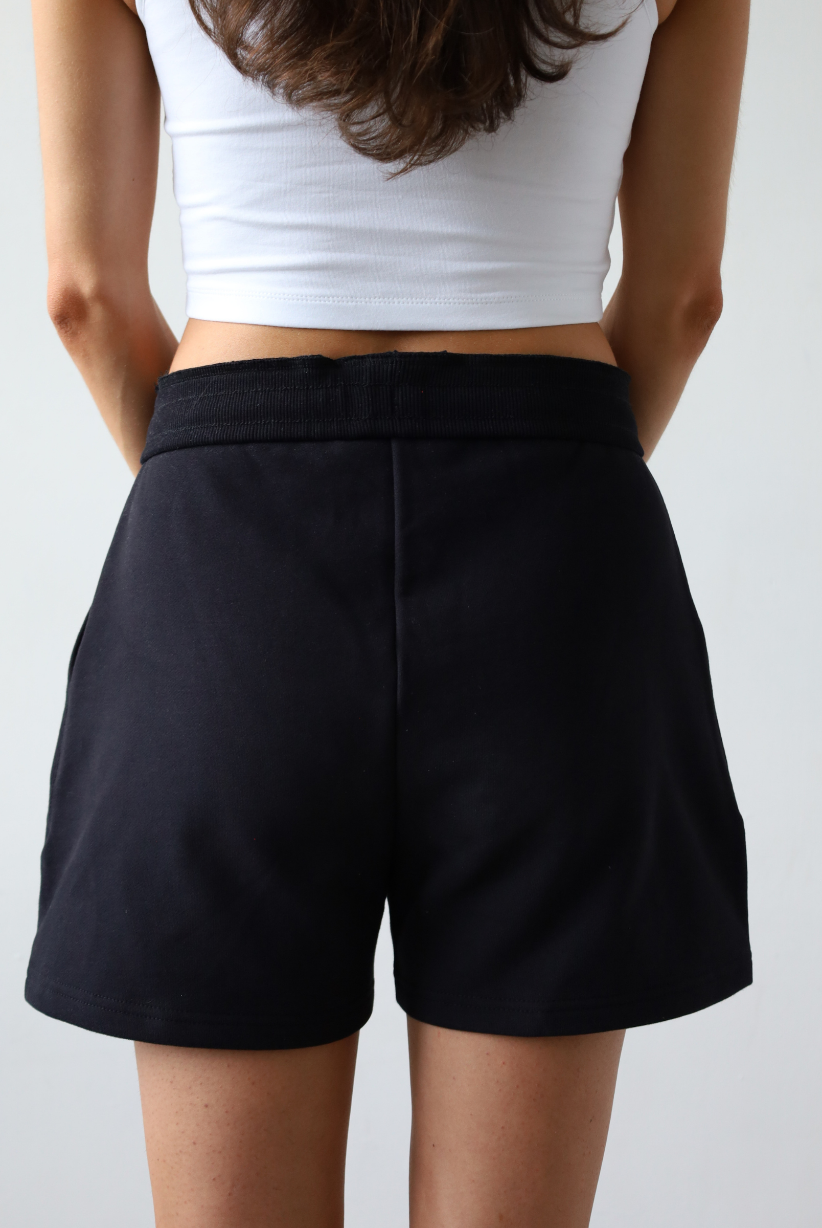 Organic Cotton Sweat Shorts, Black, Back