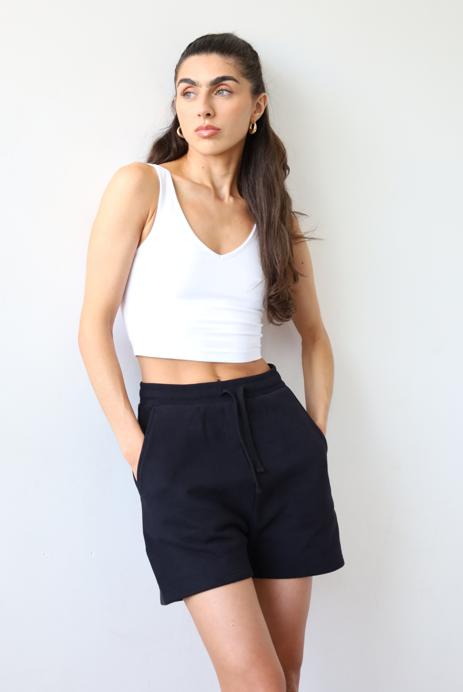 Organic Cotton Sweat Shorts, Black, Front