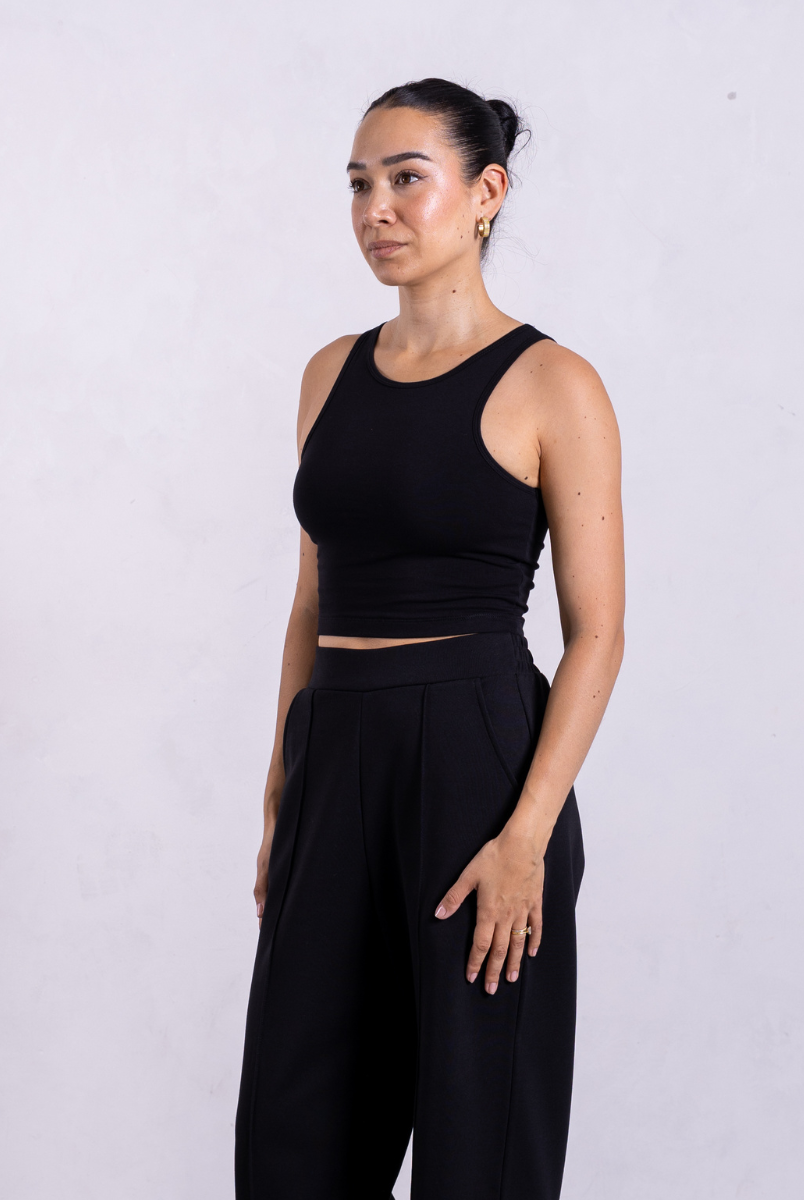 Crew neck tank top black